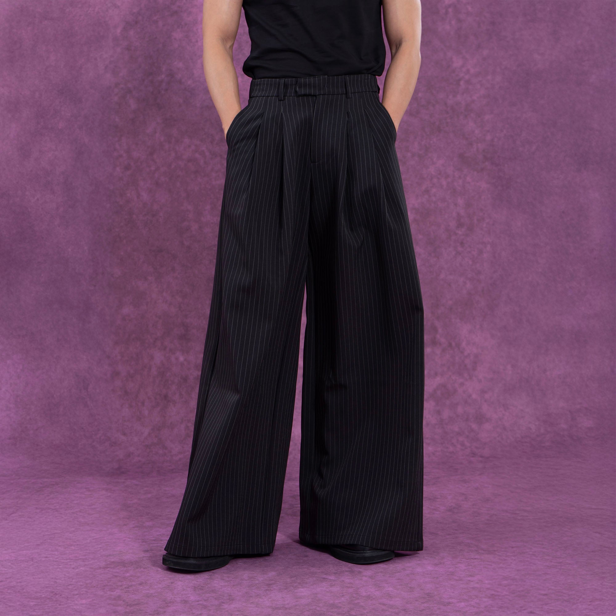 CLP Striped Pleated Wide-Leg Trousers