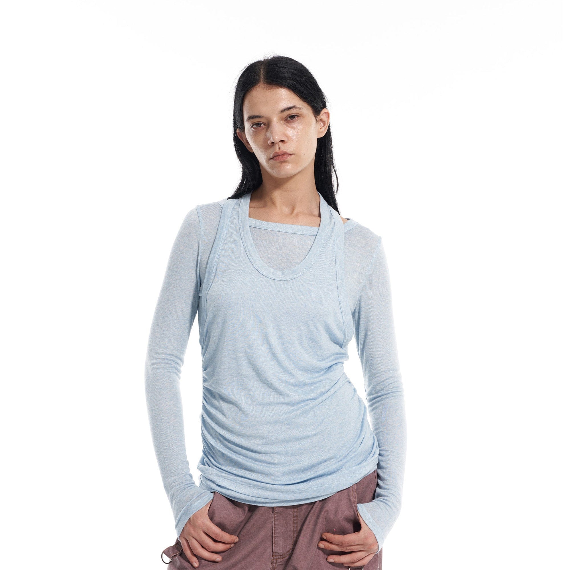 VANN VALRENCE Essential Layered Halter-Neck Long-Sleeve Tee, premium urban and streetwear designers apparel on PROJECTISR.com, VANN VALRENCE