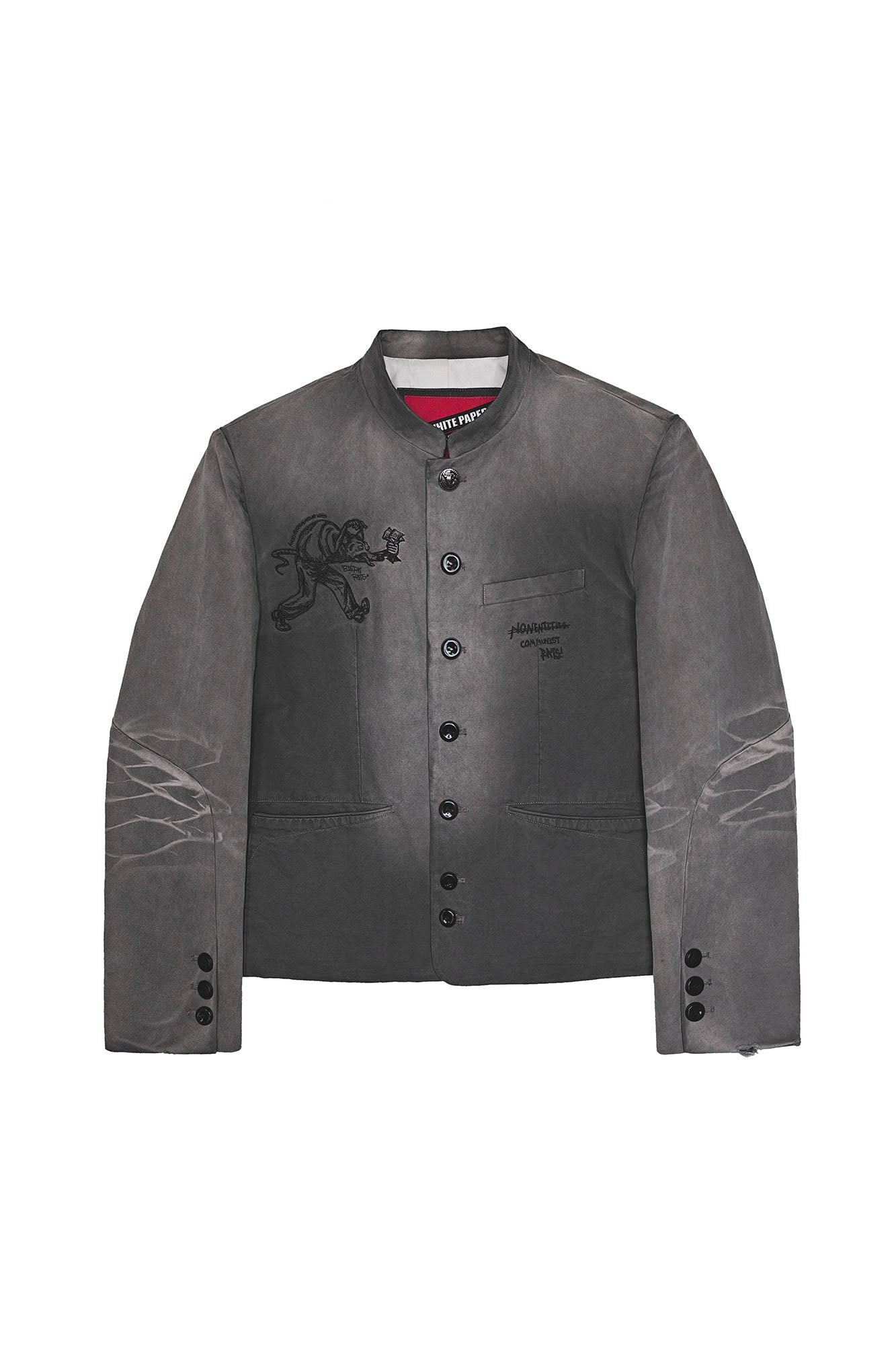 FACEONLAB Distressed Washed Embroidery Jacket