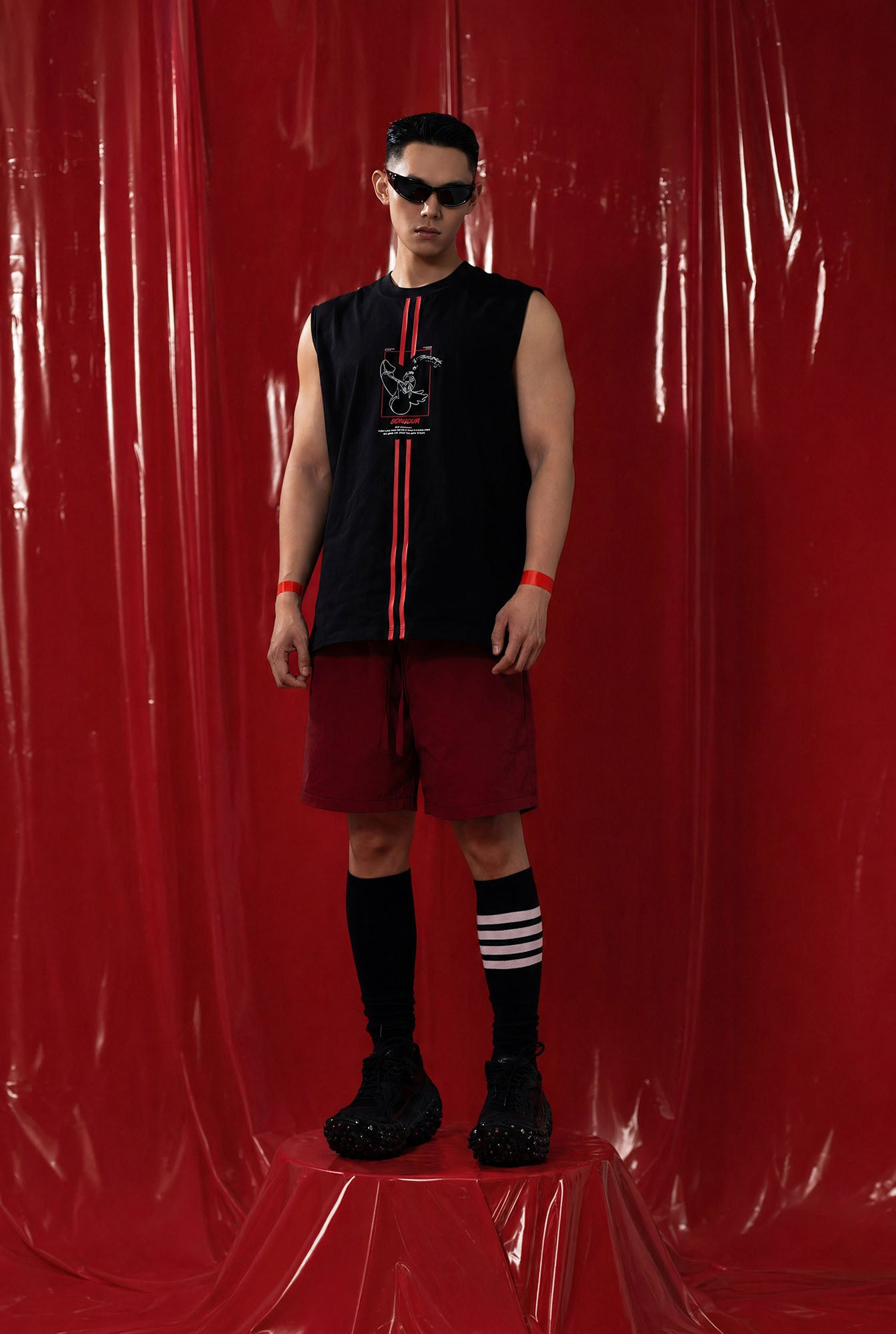CLP Contrast Stripe Graphic Oversized Vest, premium urban and streetwear designers apparel on PROJECTISR.com, CLP