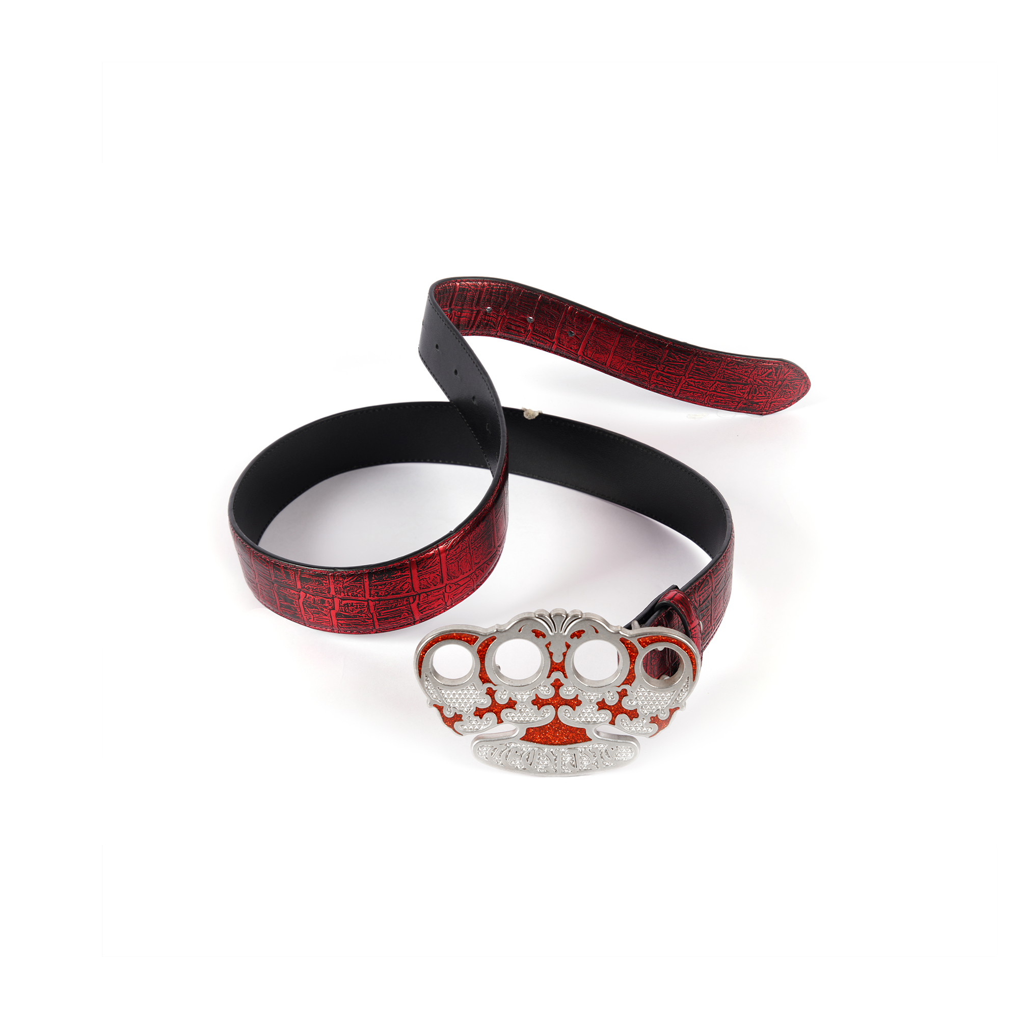 TECNINEGROUP Knuckle Crown Glitter Croc Leather Belt
