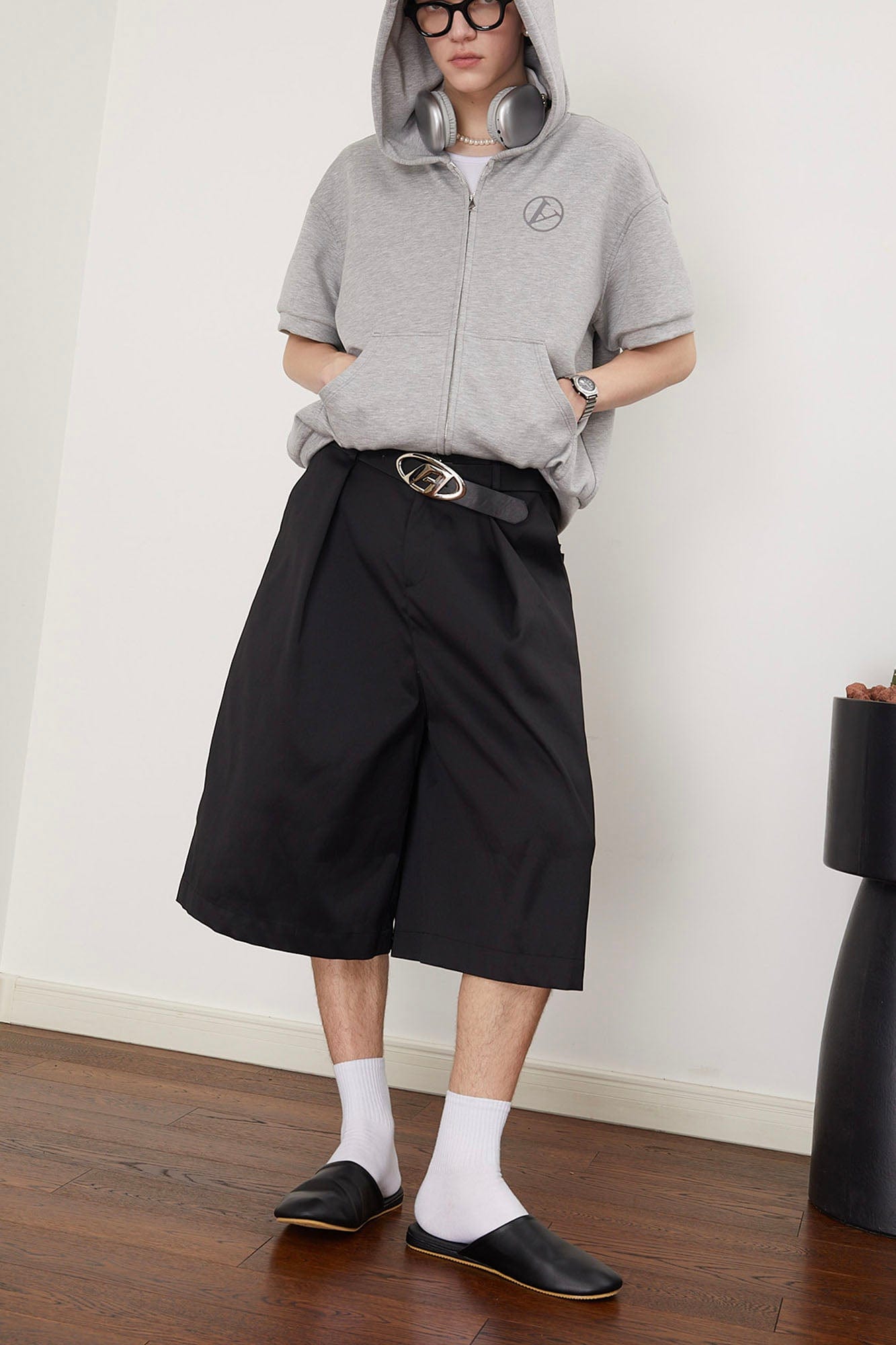 ASSEEN Pleated Wide-Leg Bermuda Shorts, premium urban and streetwear designers apparel on PROJECTISR.com, ASSEEN