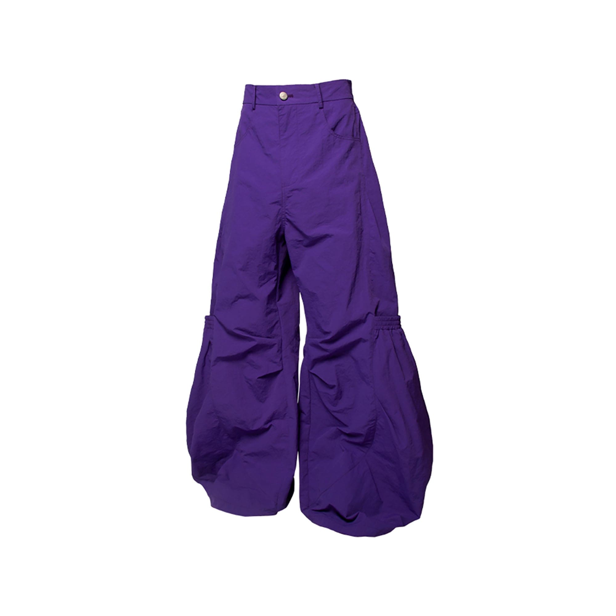 RELABEL Big-Pocket Pleated Oversized Curved Pants Purple, premium urban and streetwear designers apparel on PROJECTISR.com, RELABEL