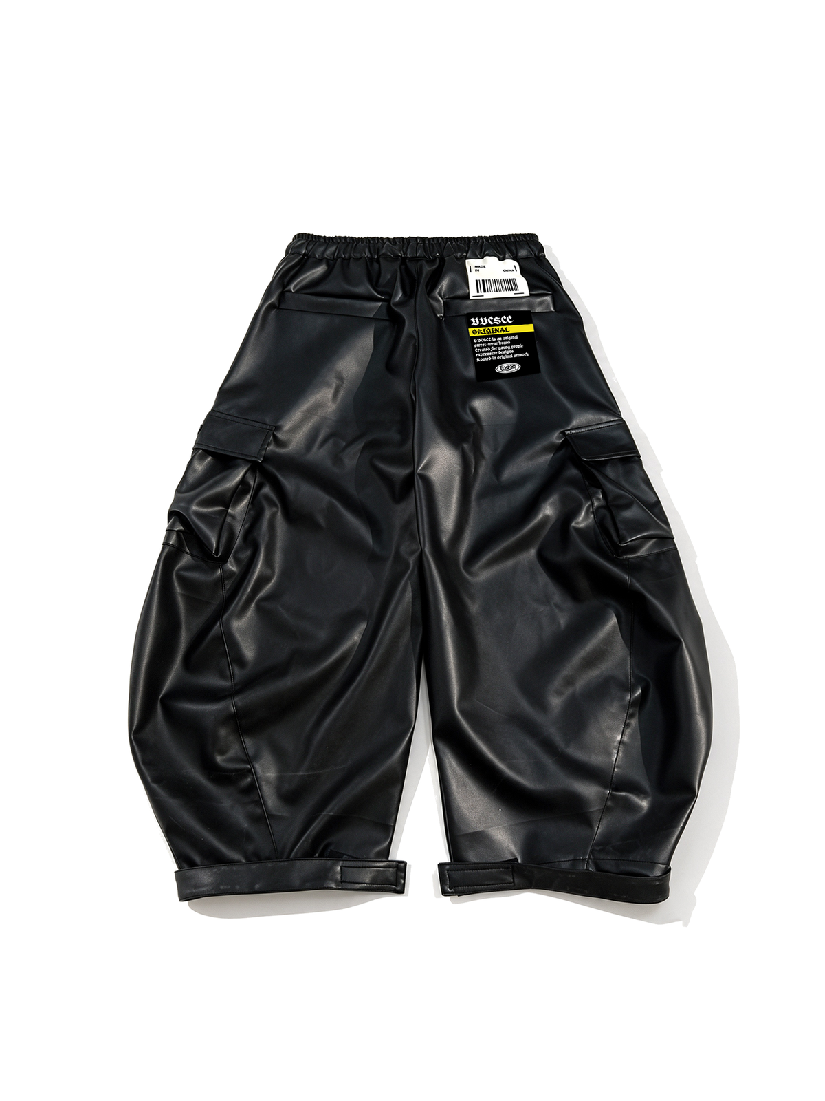 UUCSCC Faux Leather Wide-Leg Cargo Pants, premium urban and streetwear designers apparel on PROJECTISR.com, UUCSCC