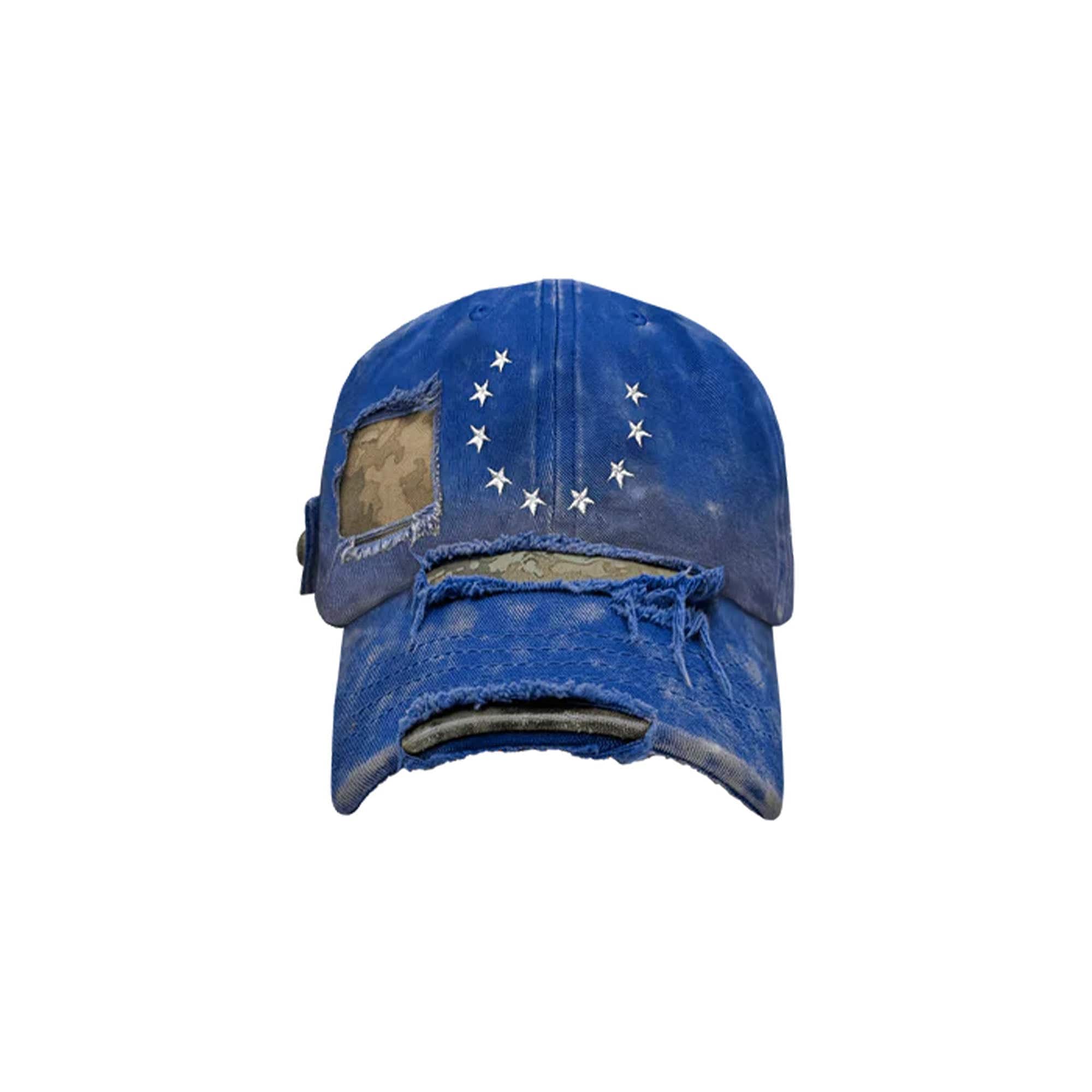 TECNINEGROUP Camo Distressed Panel Star Embroidered Cap, premium urban and streetwear designers apparel on PROJECTISR.com, TECNINEGROUP