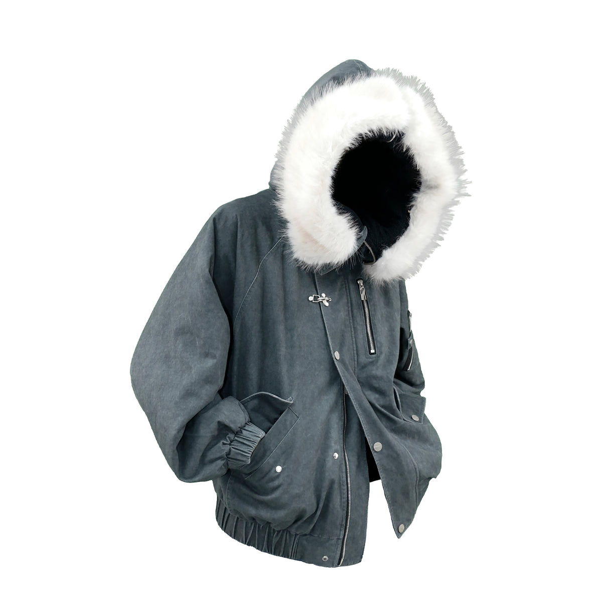RELABEL Washed Detachable Fleece Collar Hooded N2B Jacket, premium urban and streetwear designers apparel on PROJECTISR.com, RELABEL