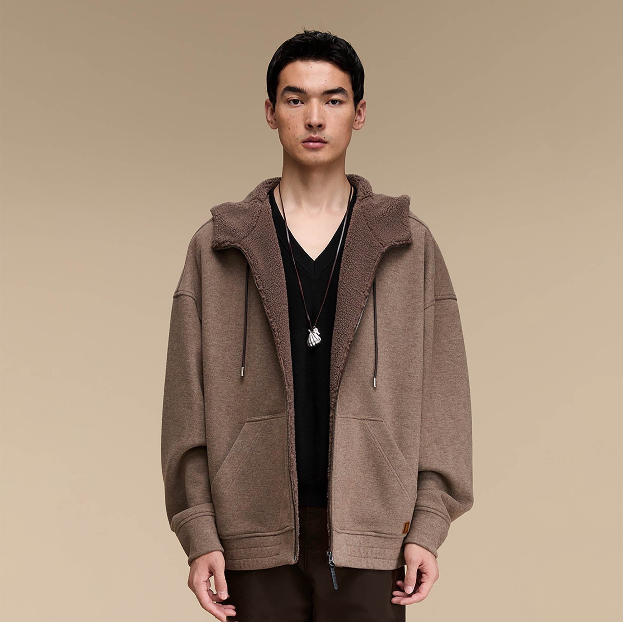 OPICLOTH Fleece-Lined Collared Hooded Jacket