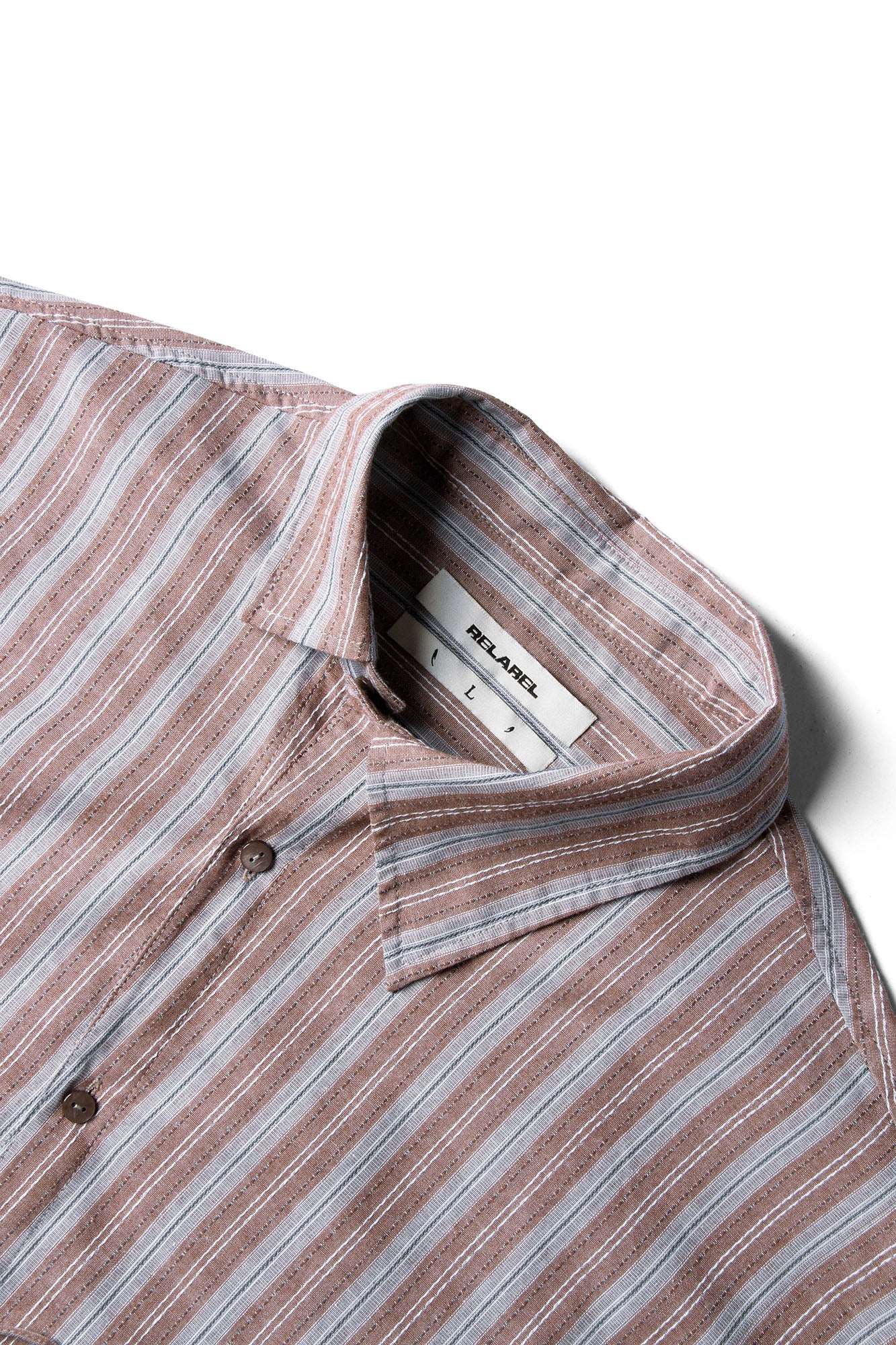RELABEL Stripe Button-Up Oversized Shirt Brown, premium urban and streetwear designers apparel on PROJECTISR.com, RELABEL