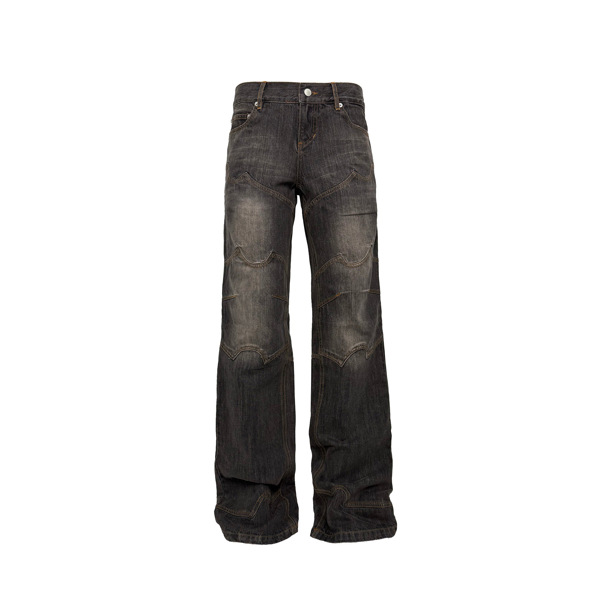 PCCVISION Washed Paneled Straight-Leg Denim