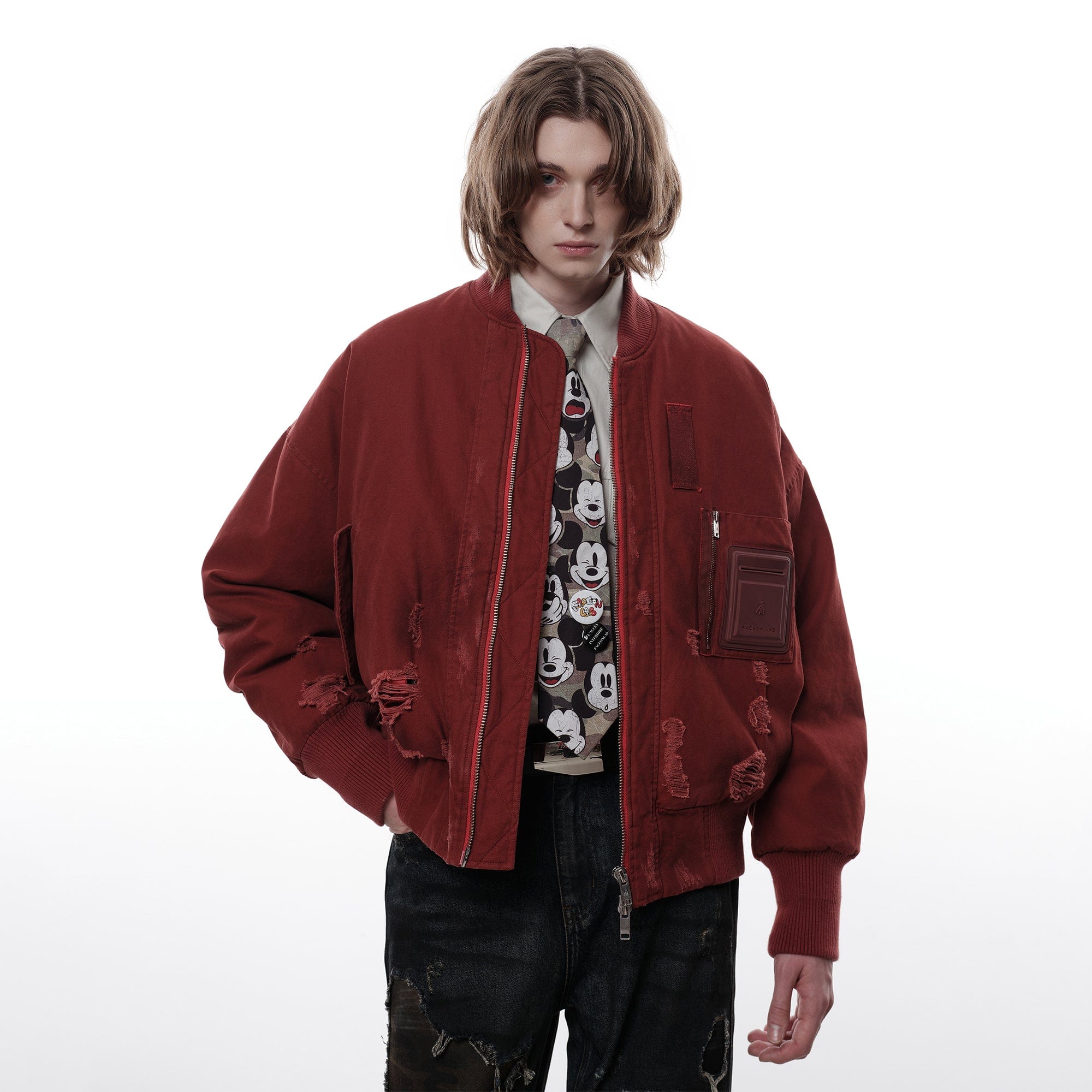 FACEONLAB Ripped MA-1 Jacket Red