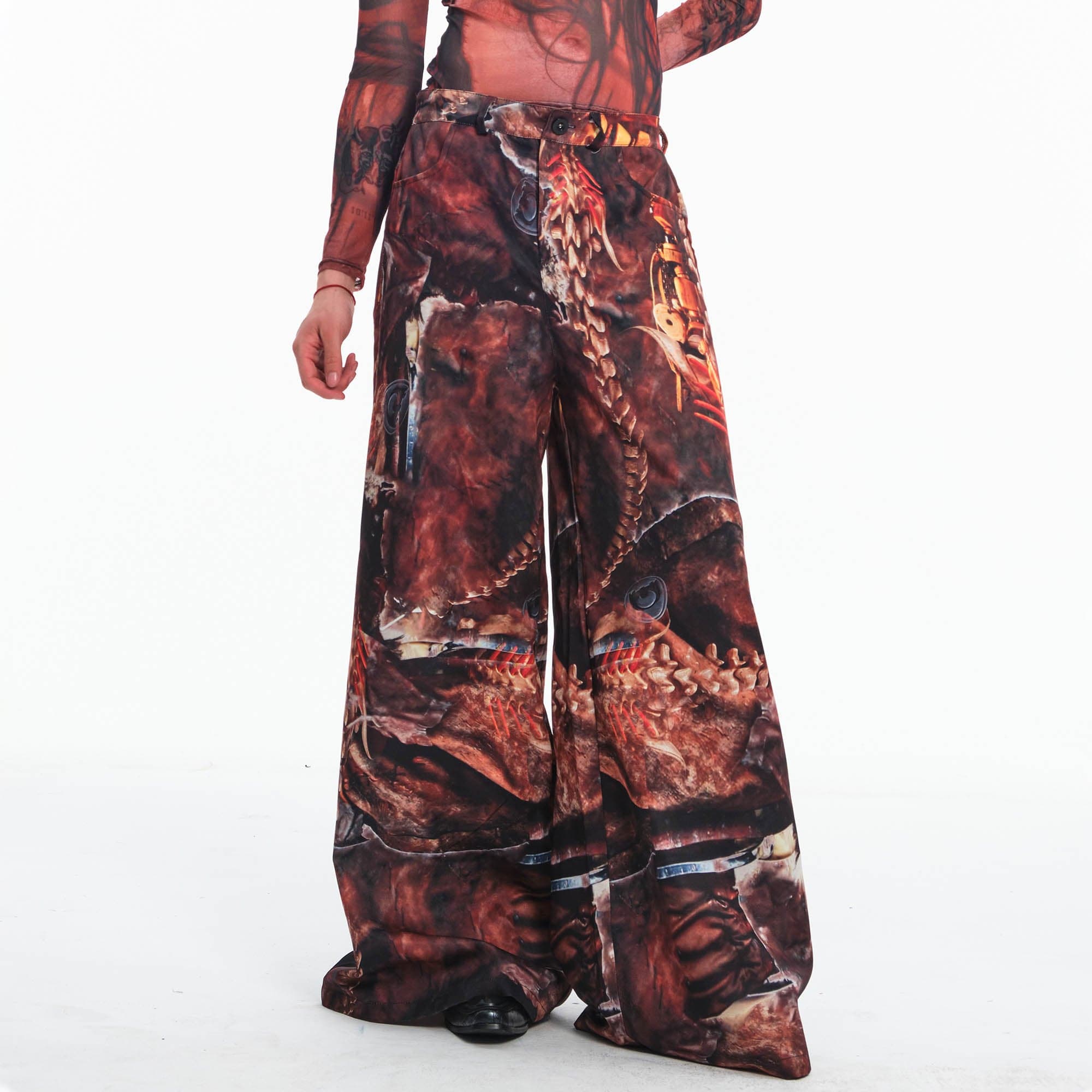 EMBRYO Tribal Skeleton Jewel Full-Print Wide-Leg Pants