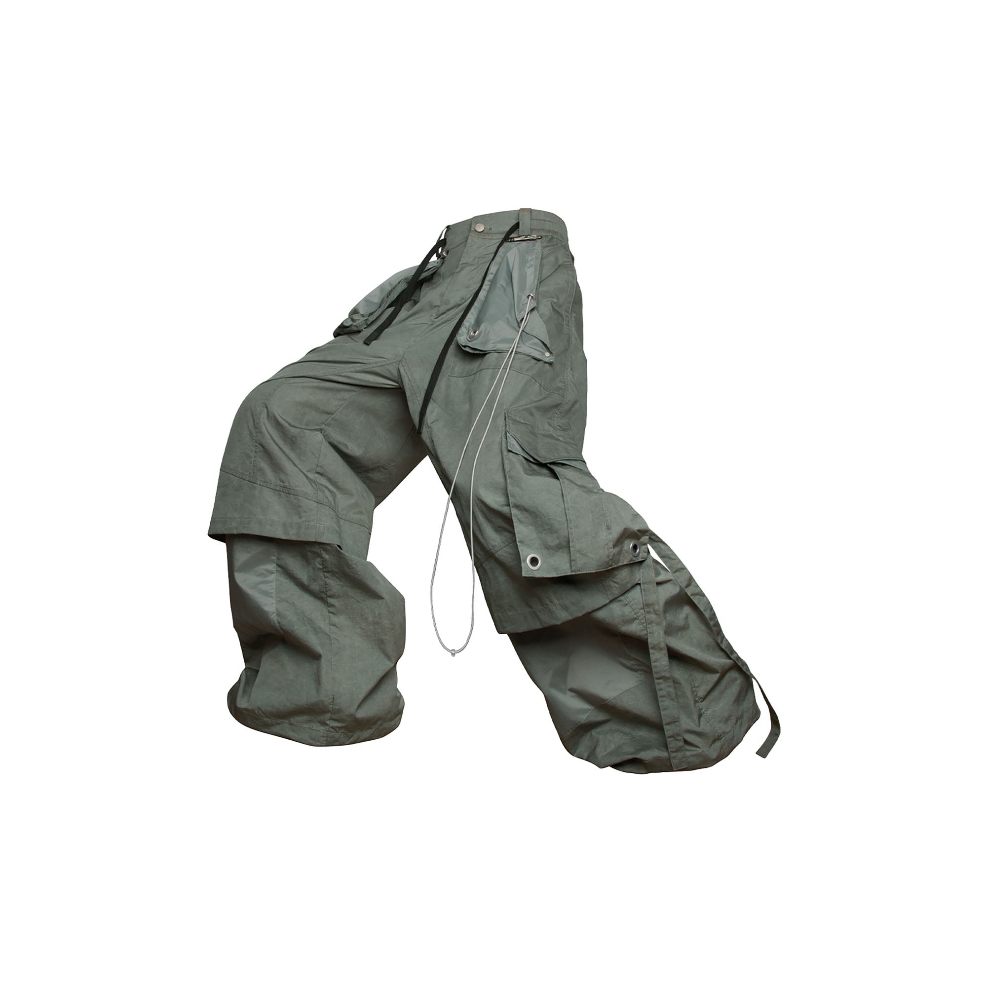 RELABEL Multi-Pocket Panel Crinkled Cargo Pants Gray