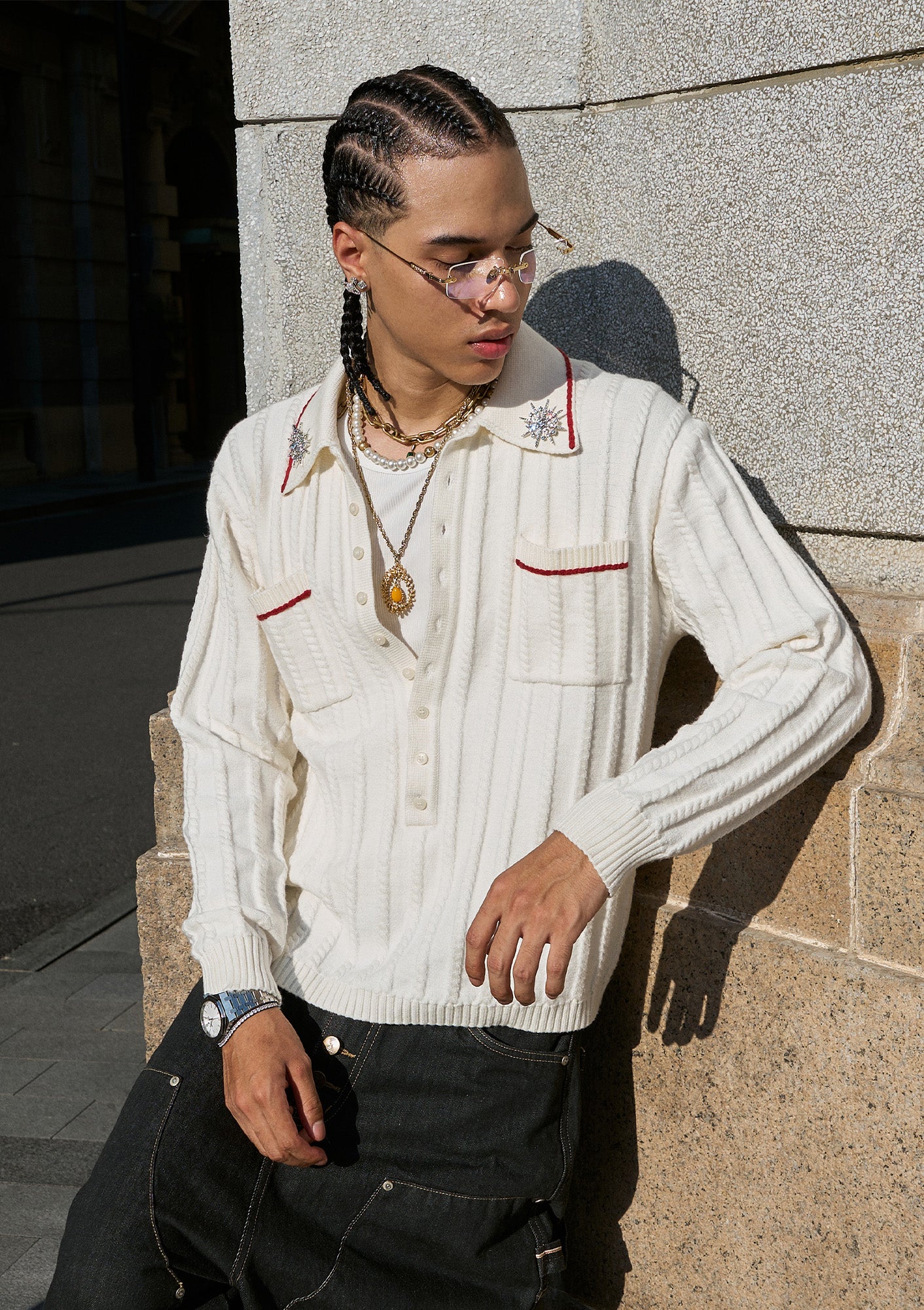 STEEPC Twist-Stitch Contrast Piped Sweater, premium urban and streetwear designers apparel on PROJECTISR.com, STEEPC