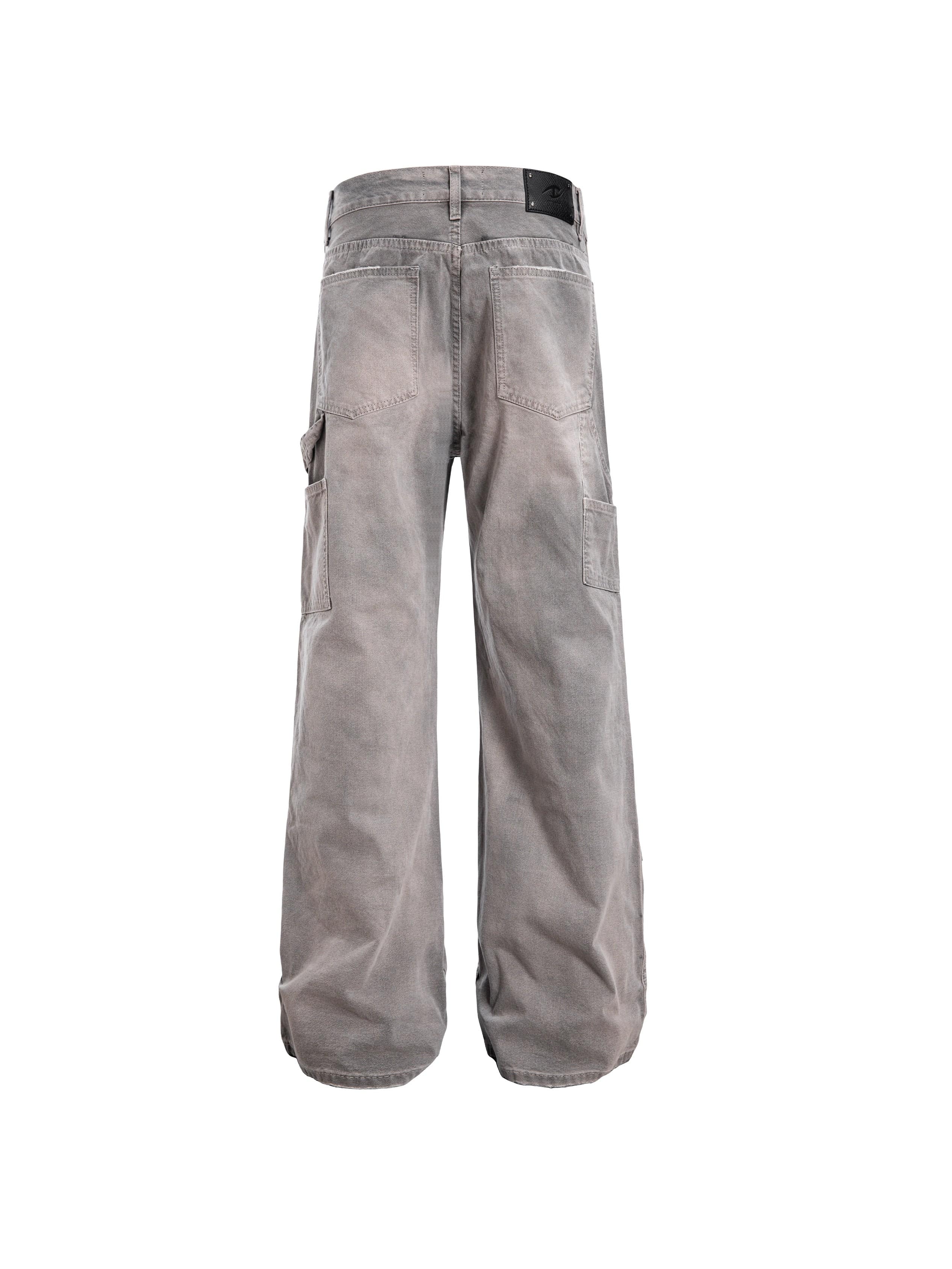 CATSSTAC Distressed Double-Knee Carpenter Straight-Leg Jeans Gray, premium urban and streetwear designers apparel on PROJECTISR.com, CATSSTAC
