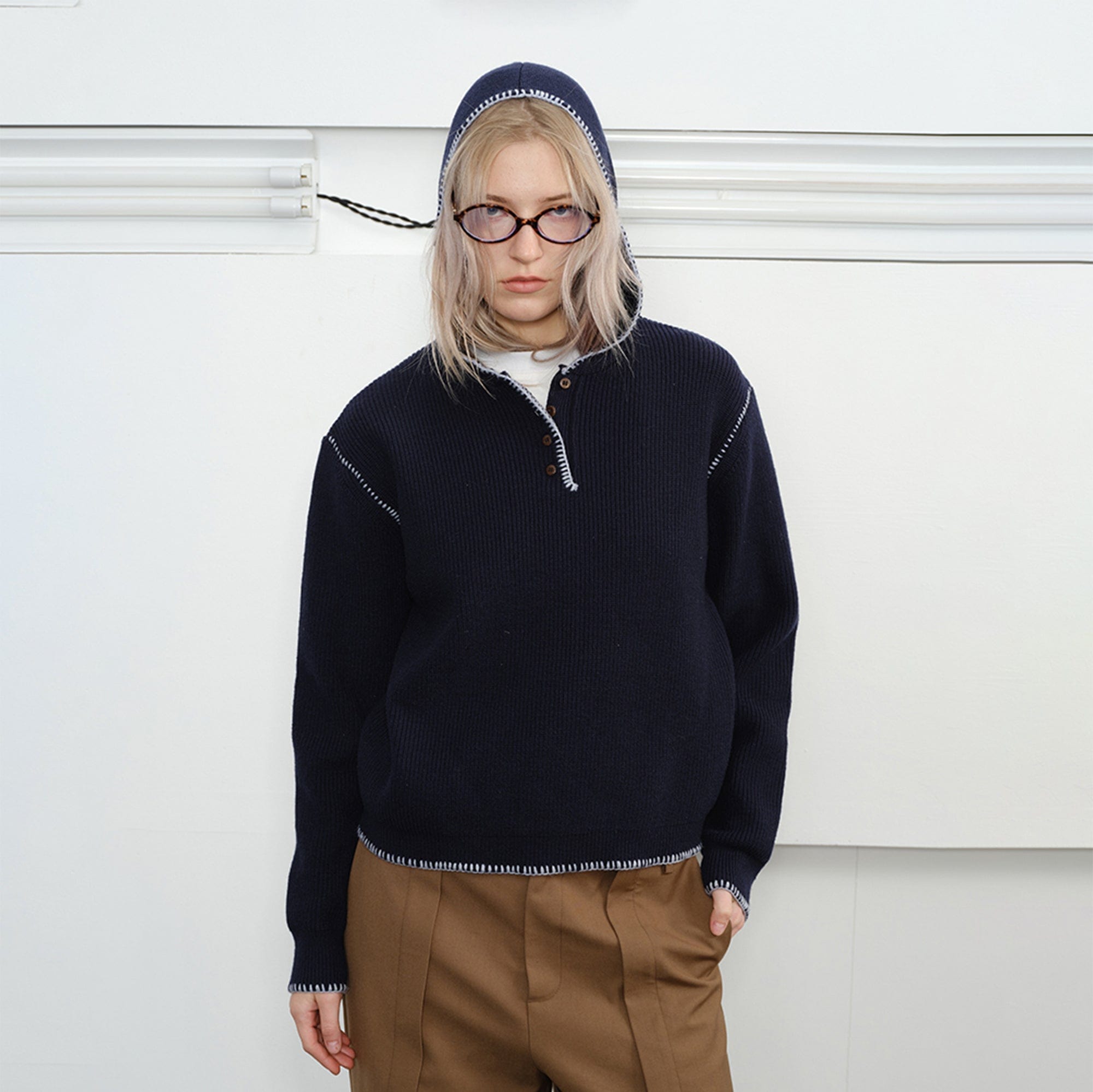 KREATE Stitched-Edges Hooded Sweater