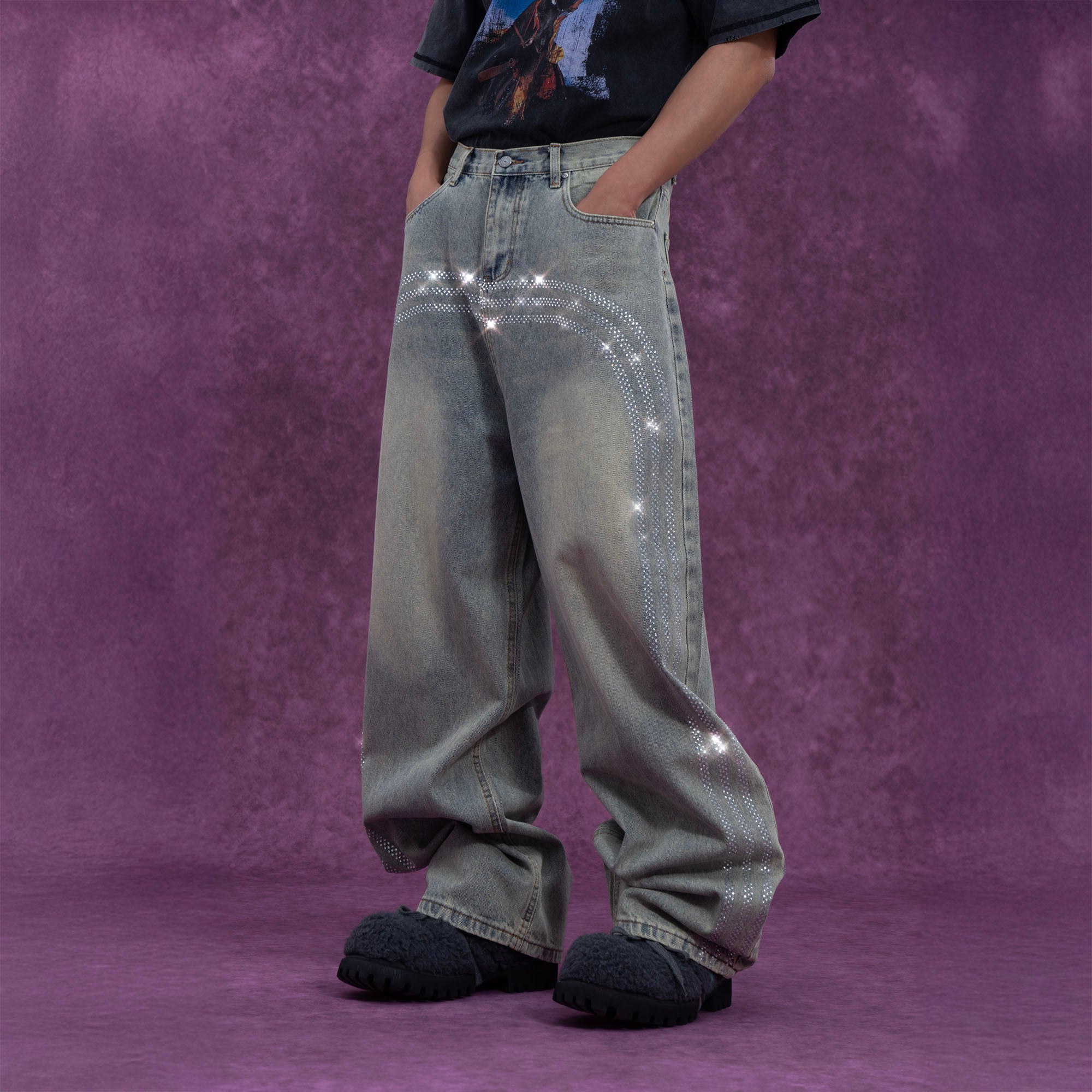 CLP Diamond Arc Washed Wide-Leg Jeans, premium urban and streetwear designers apparel on PROJECTISR.com, CLP