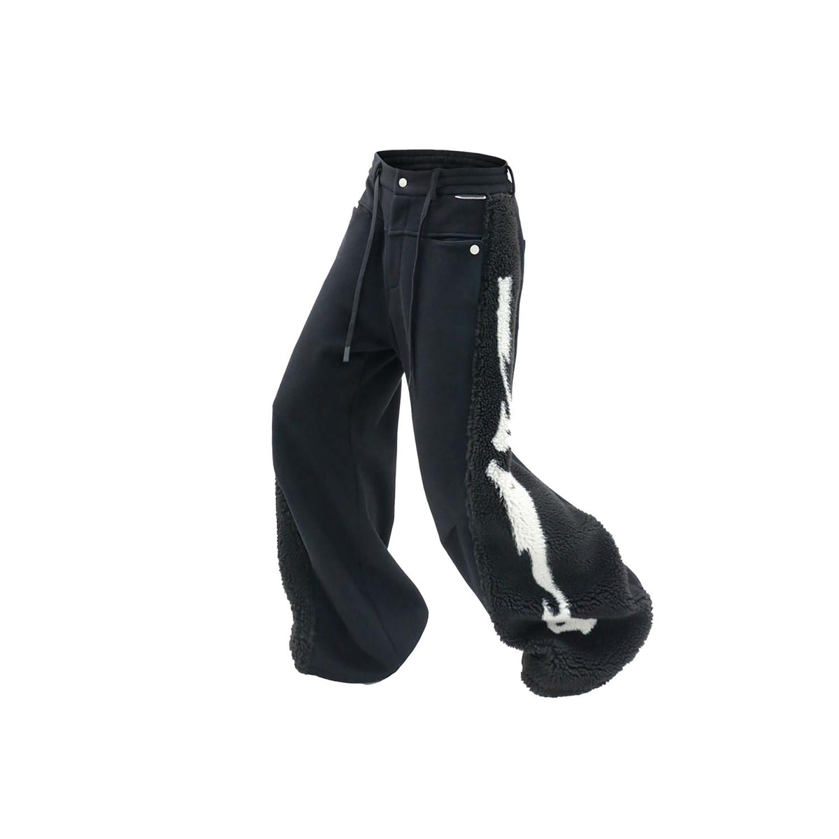 RELABEL Skeleton Graphic Spliced Deconstructed Wide-Leg Pants, premium urban and streetwear designers apparel on PROJECTISR.com, RELABEL