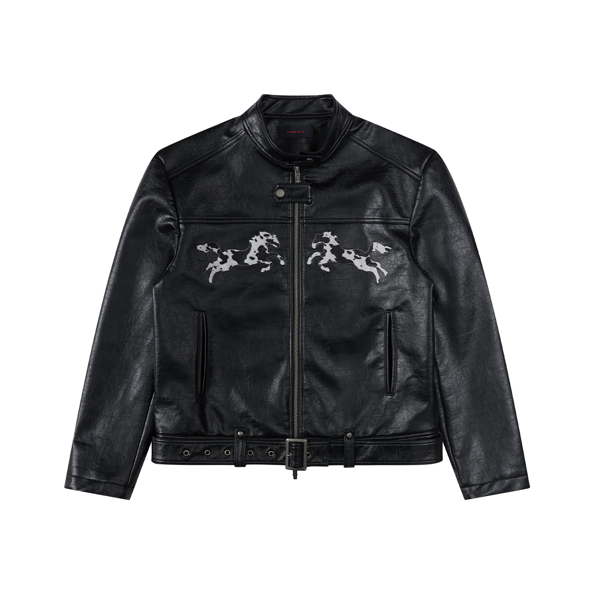 SAVAGEGROWTHWORLD Horse Patch Faux Leather Moto Jacket