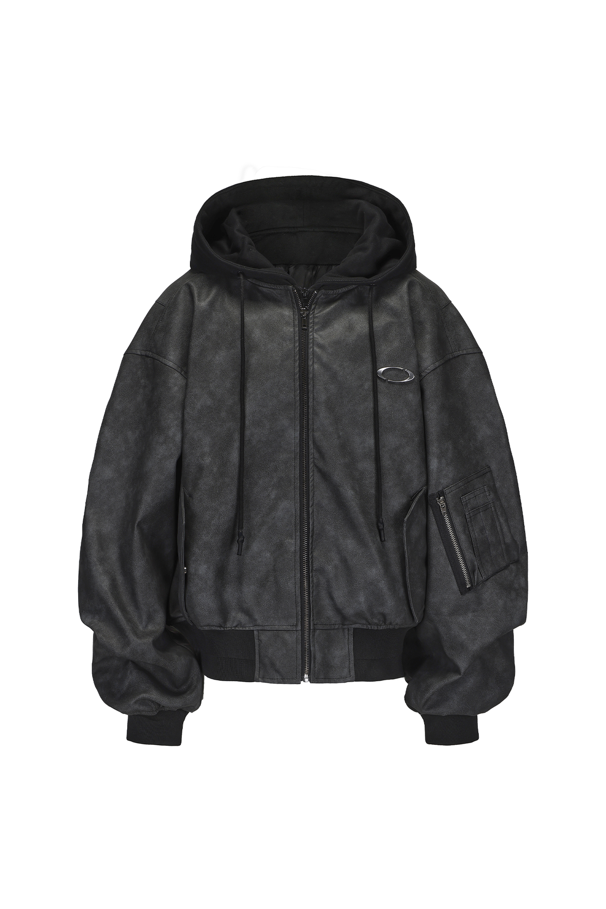 ARDENCODE Oversized Hooded Faux Leather Bomber Jacket, premium urban and streetwear designers apparel on PROJECTISR.com, ARDENCODE