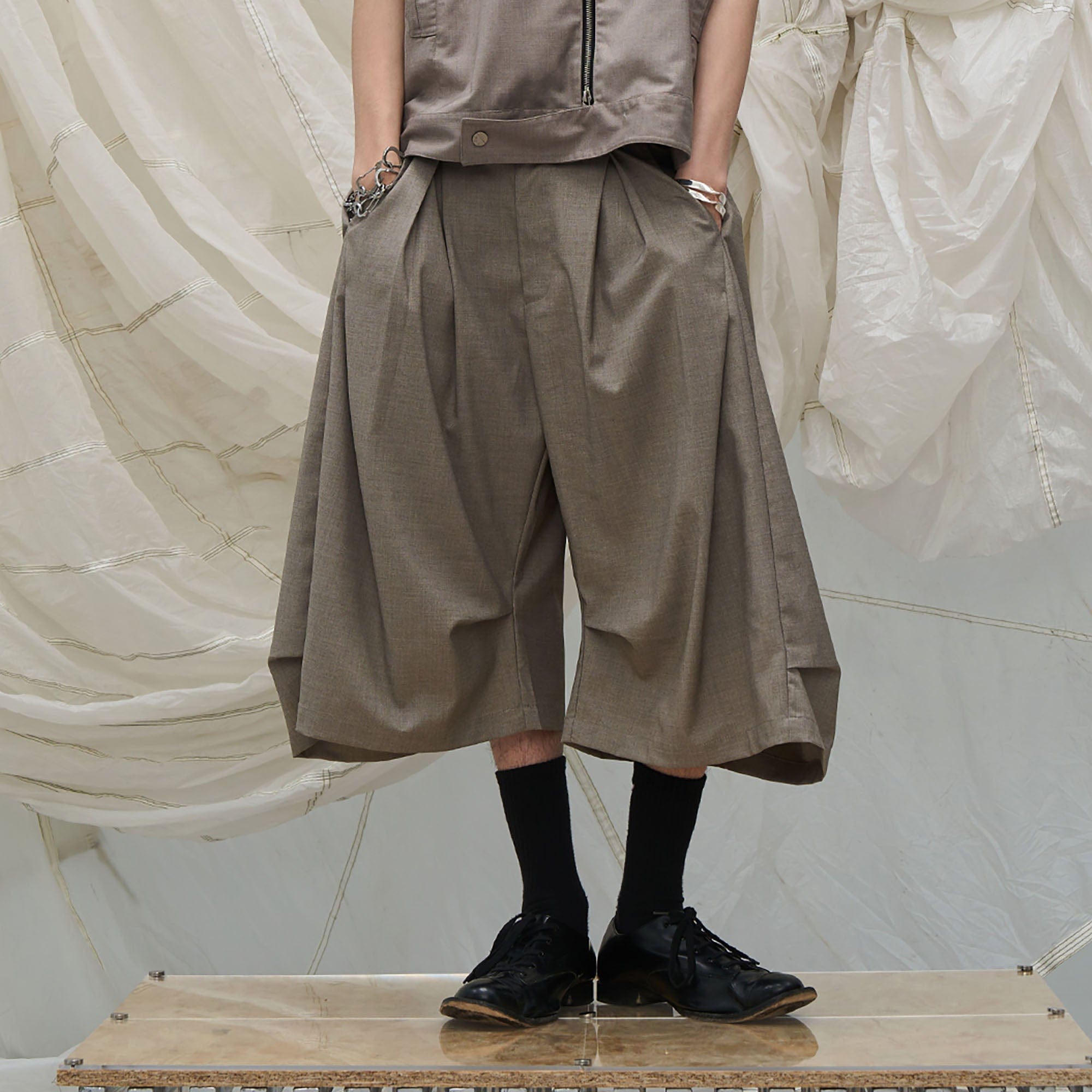 RELABEL Pleated Drape Wide-Leg Shorts