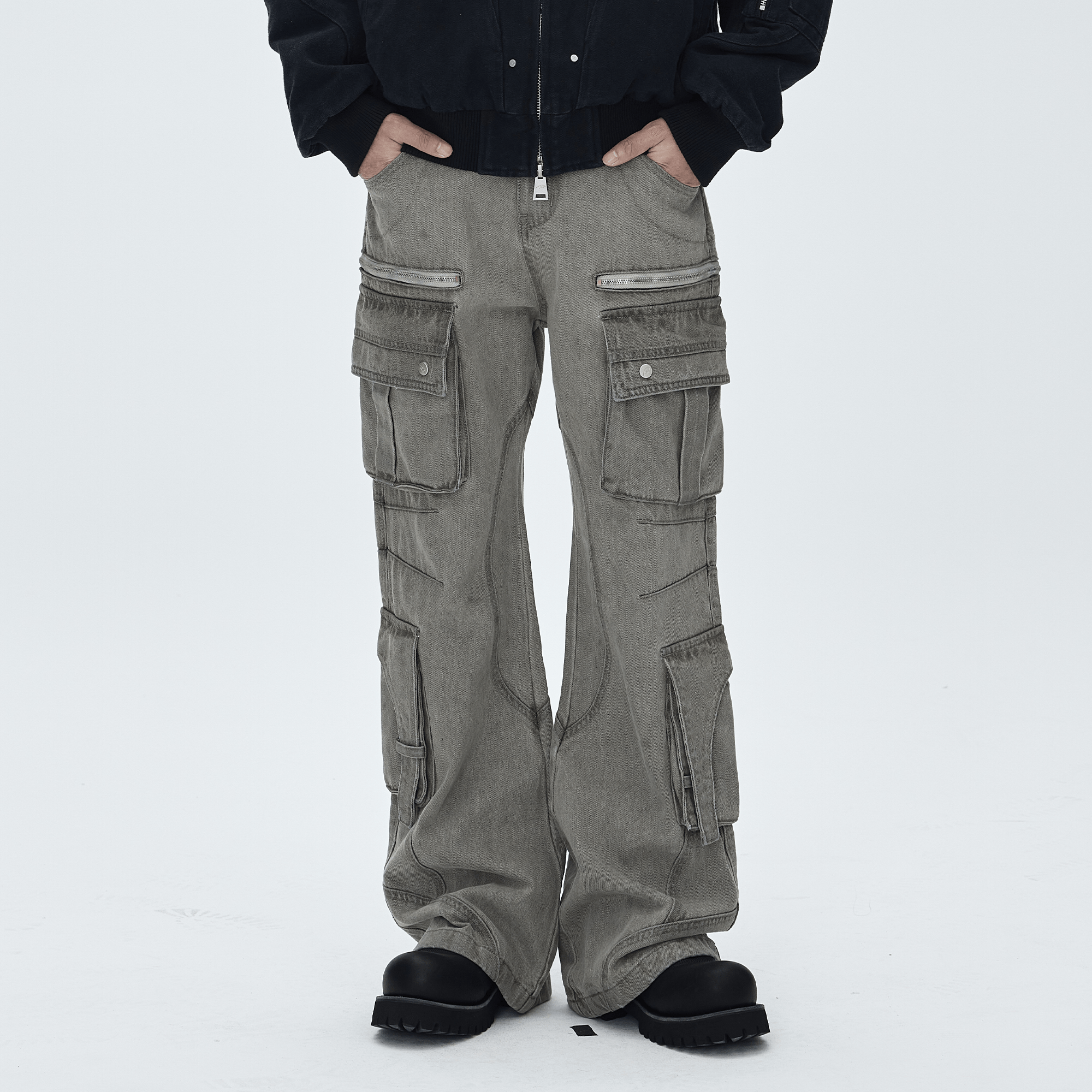 CATSSTAC Washed Multi-Pocket Utility Straight-Leg Jeans, premium urban and streetwear designers apparel on PROJECTISR.com, CATSSTAC