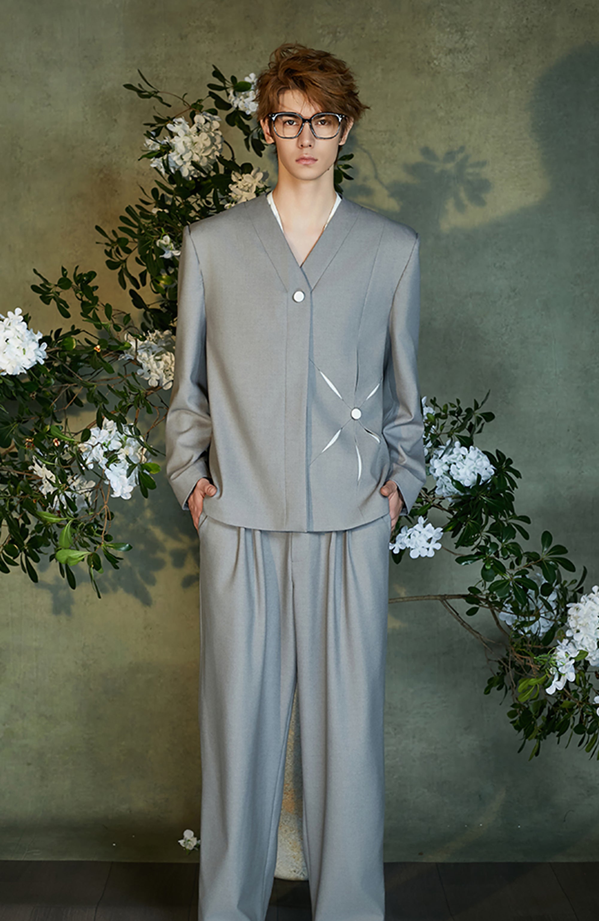 JIECHI Wide-Leg Pleated Suit Pants