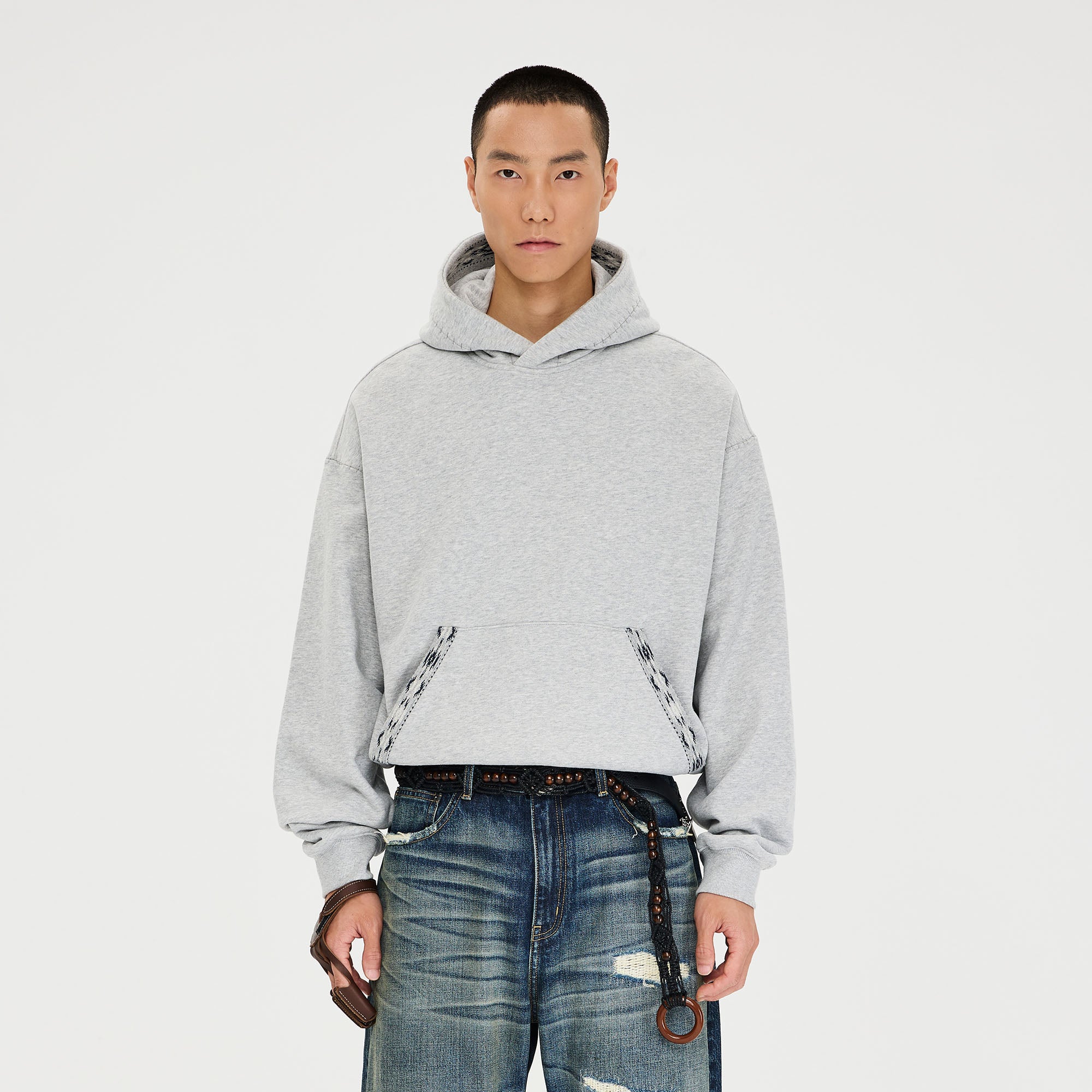 CATSSTAC Totem-Trimmed Kangaroo Pocket Hoodie, premium urban and streetwear designers apparel on PROJECTISR.com, CATSSTAC