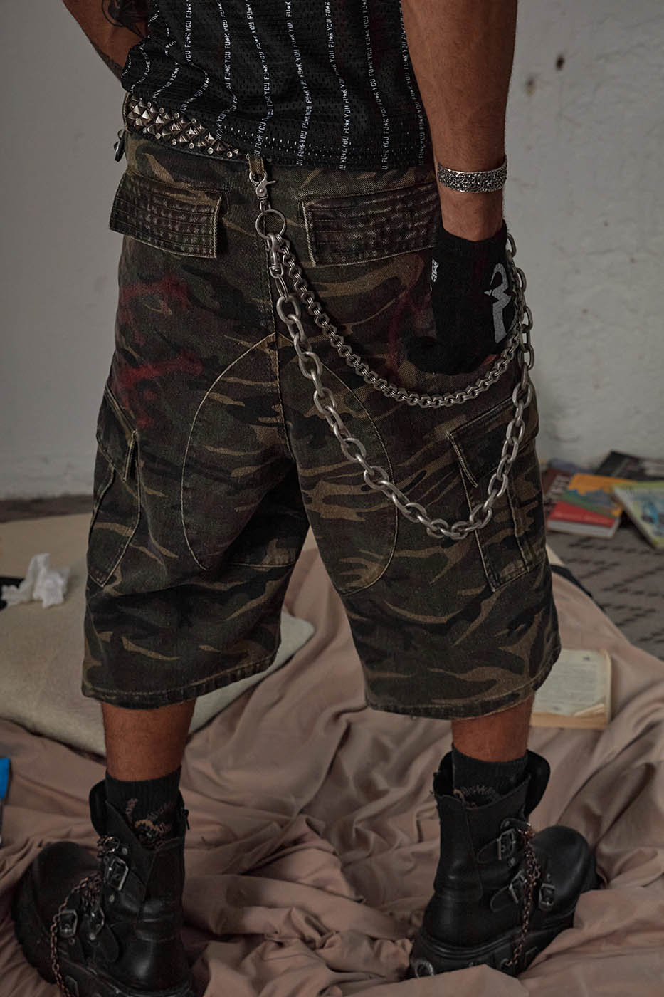 DND4DES Camo Big-Pocket Graffiti Cargo Shorts, premium urban and streetwear designers apparel on PROJECTISR.com, DND4DES