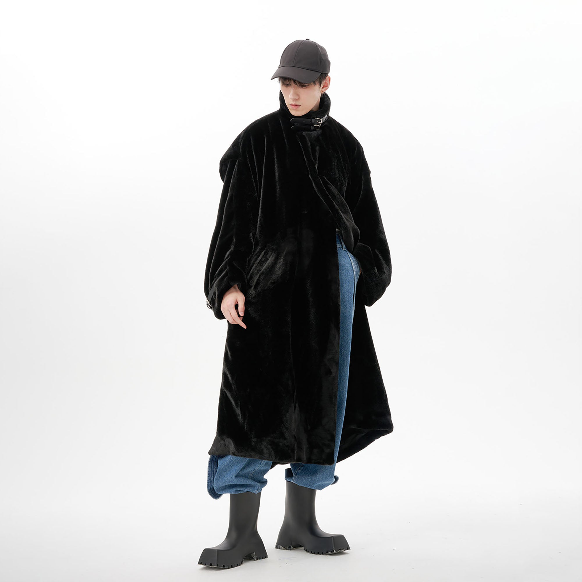 TUIMU Belted High Collar Faux Mink Overcoat, premium urban and streetwear designers apparel on PROJECTISR.com, TUIMU