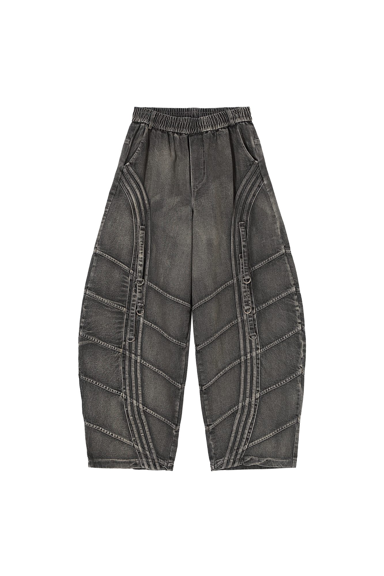 CLP Washed Arc Panel Strap Wide-Leg Jeans