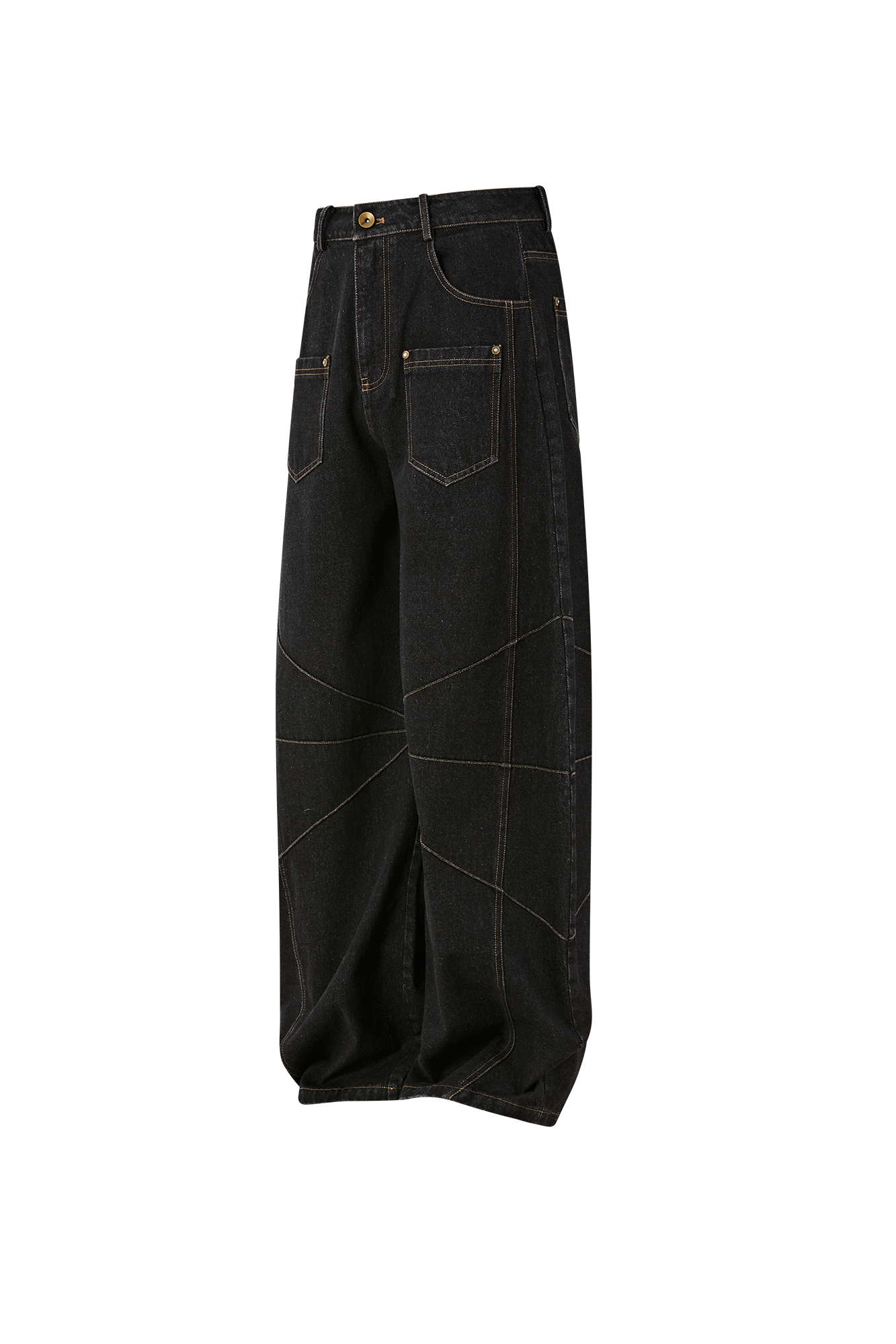 PASET Wide-Leg Raw Denim Curved  Jeans