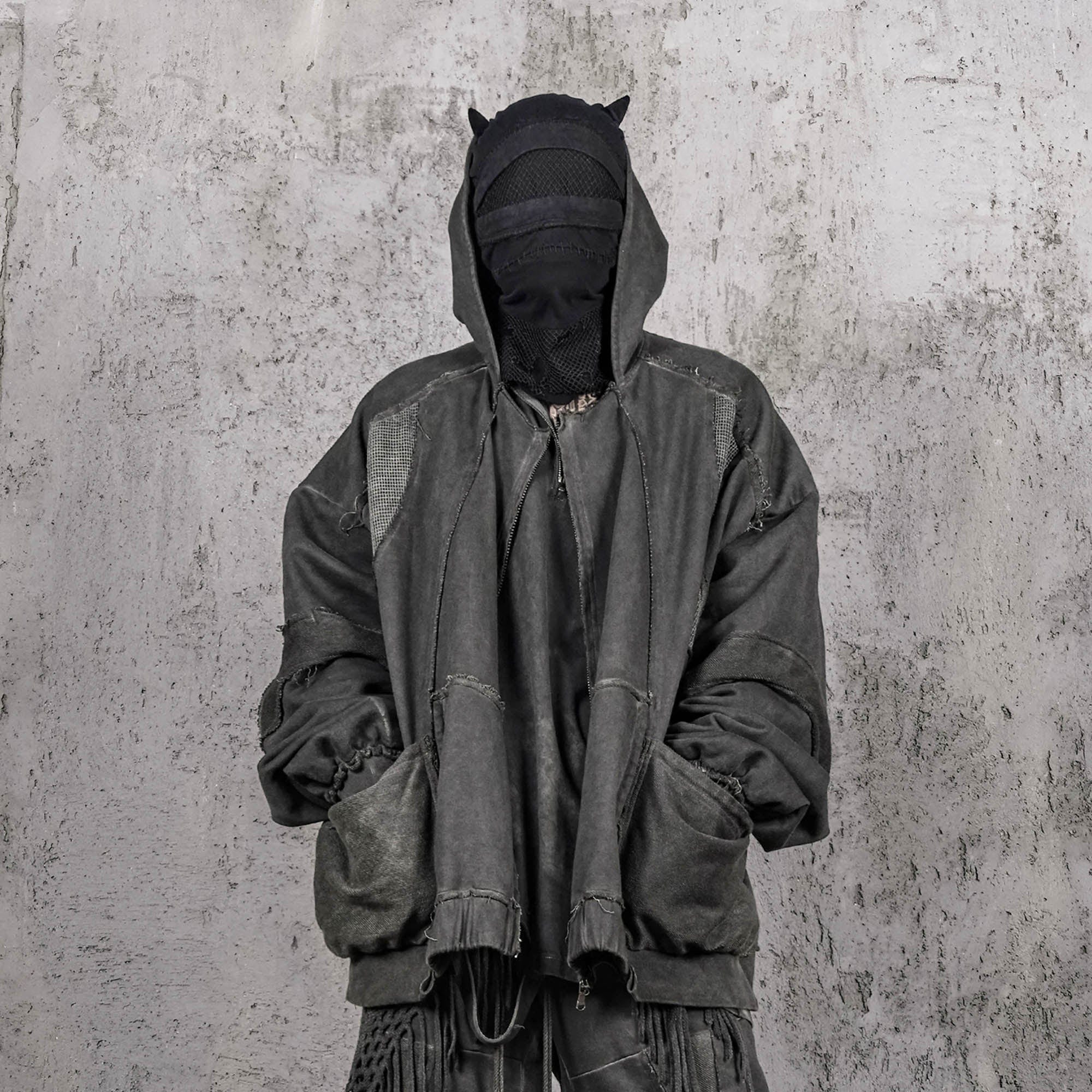 UNDERWATER Distressed Demon Clad Deconstructed Hooded Jacket