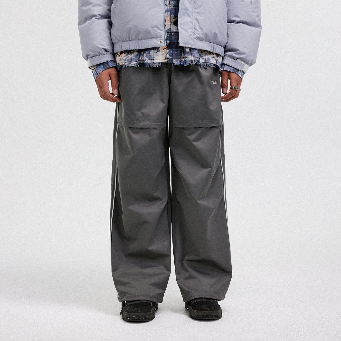 BONELESS Paneled Crinkled Parachute Pants, premium urban and streetwear designers apparel on PROJECTISR.com, BONELESS