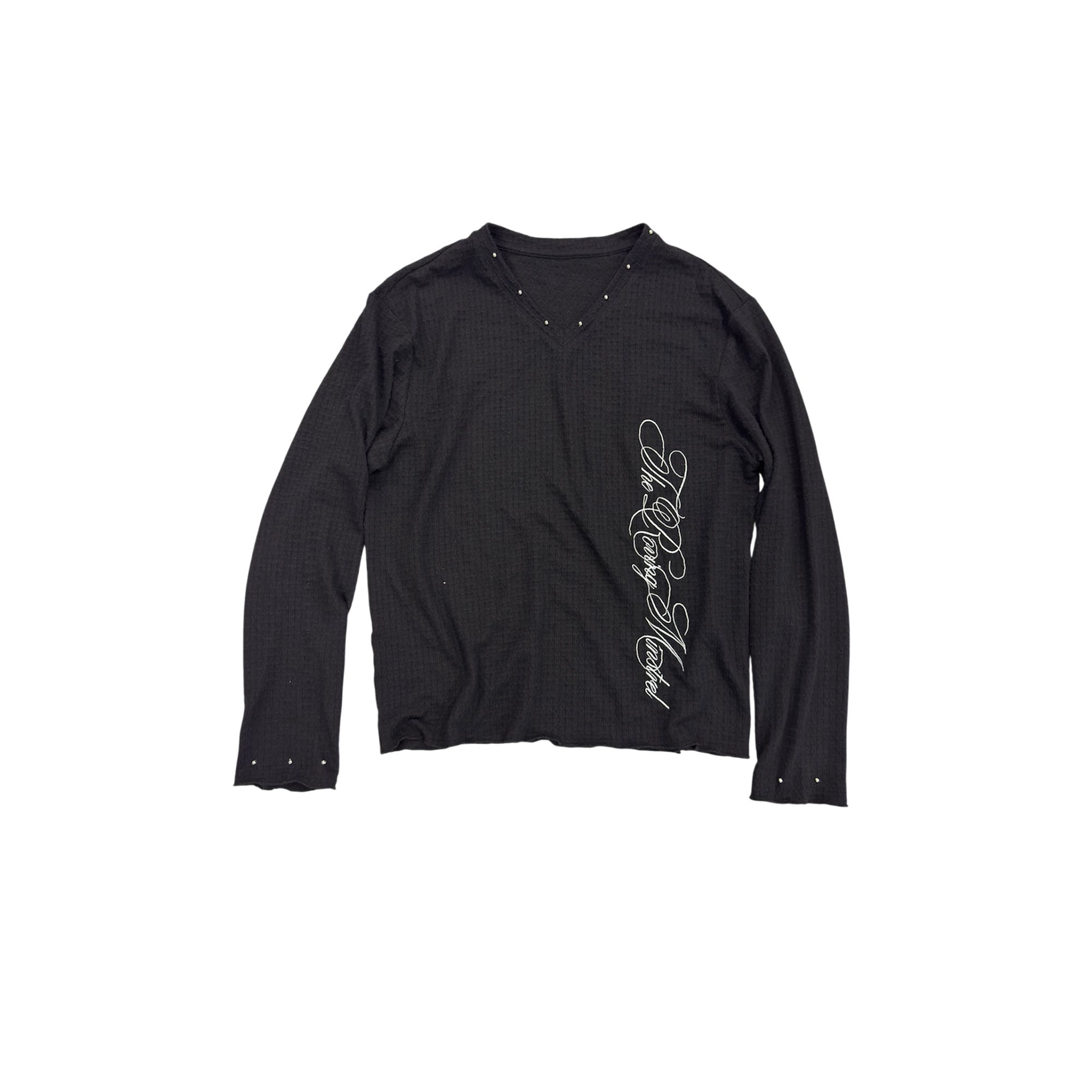 SAXGENWON Rivet V-Neck Embroidered Long-Sleeve Tee