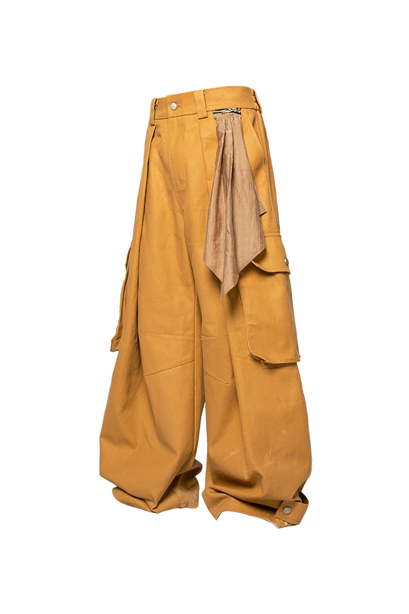 RELABEL Detachable Scarf Pleated Waxed Wide-Leg Cargo