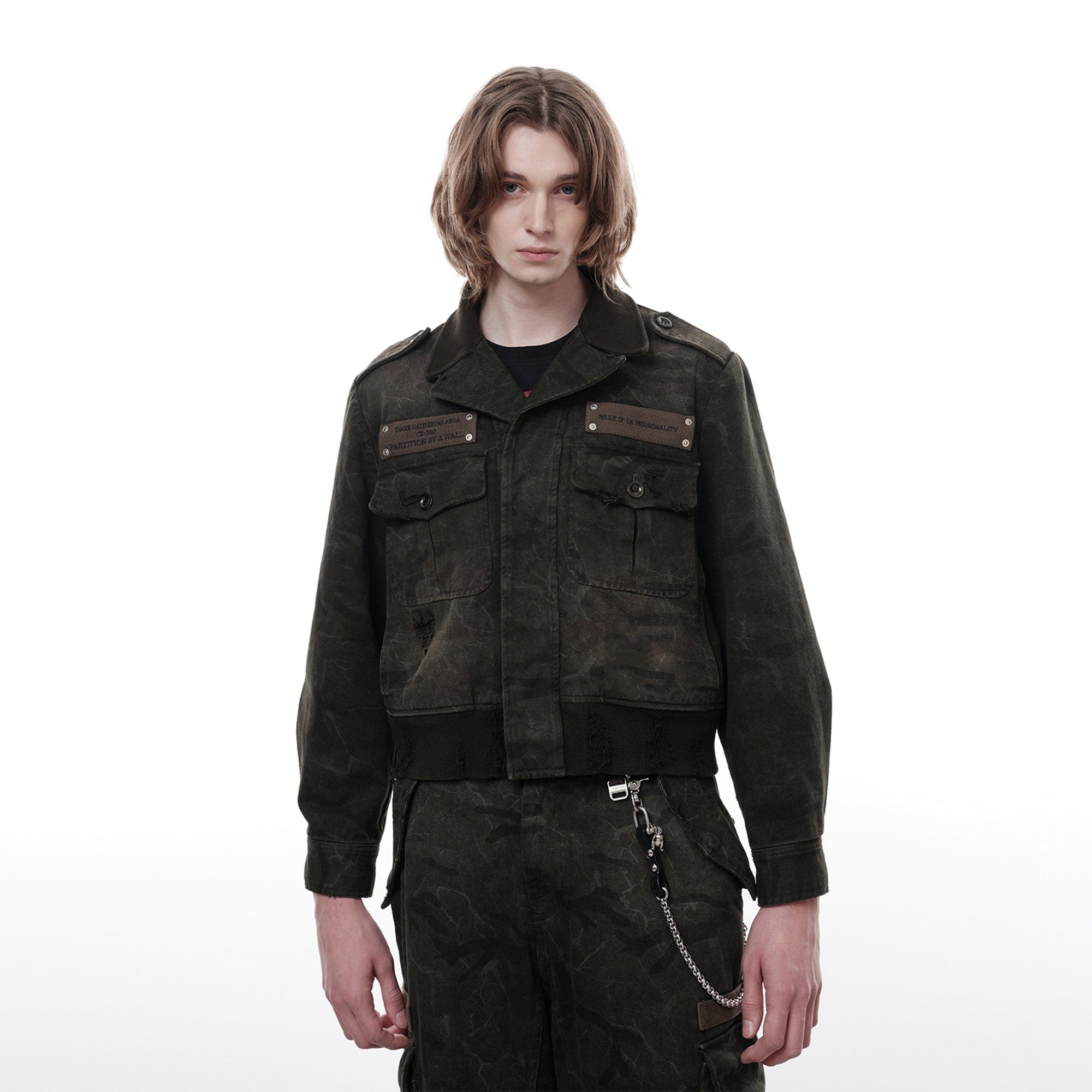 FACEONLAB Distressed P37 Rivet Jacket Army Green