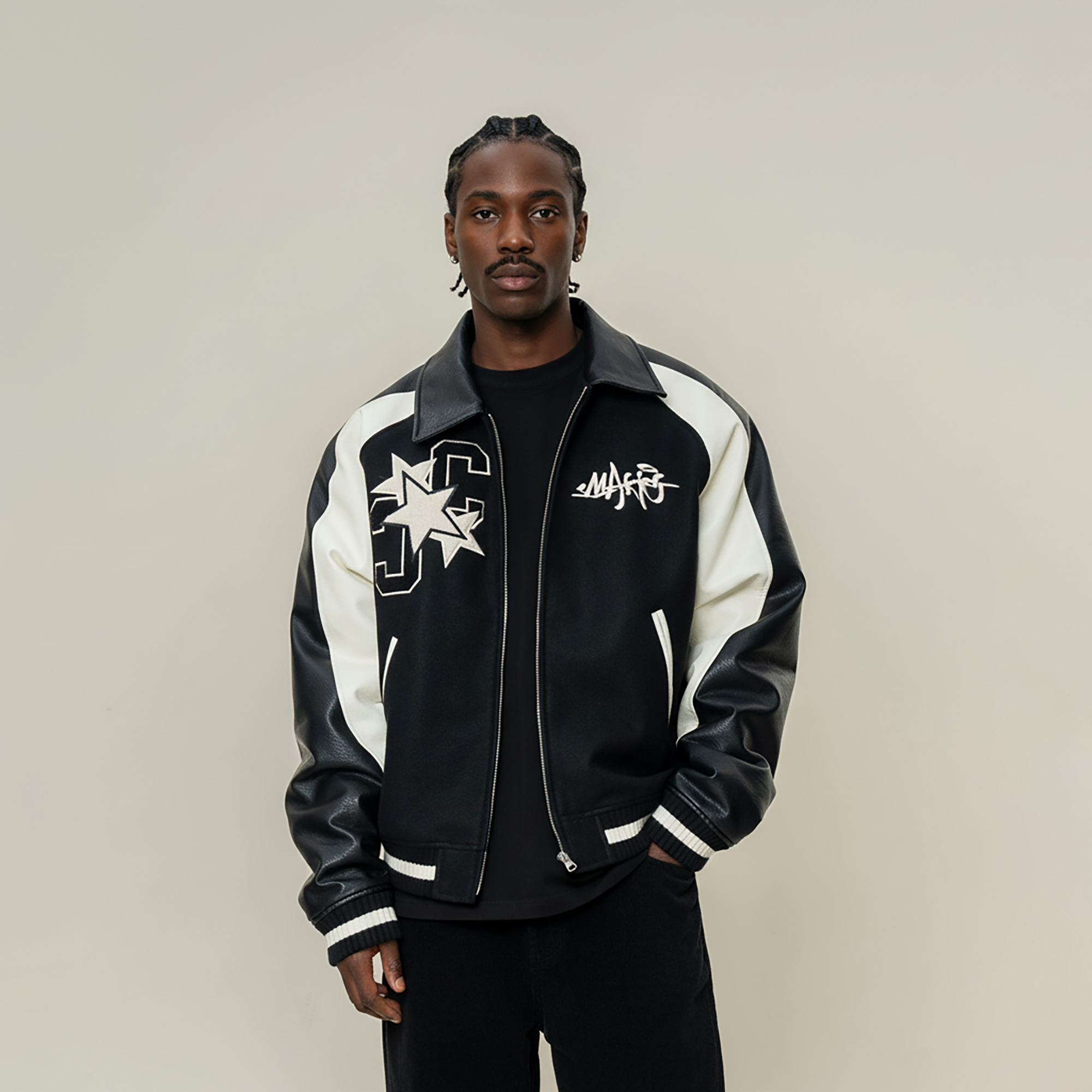 MAKEMORE Contrast Panel LOGO Patch Padded Jacket