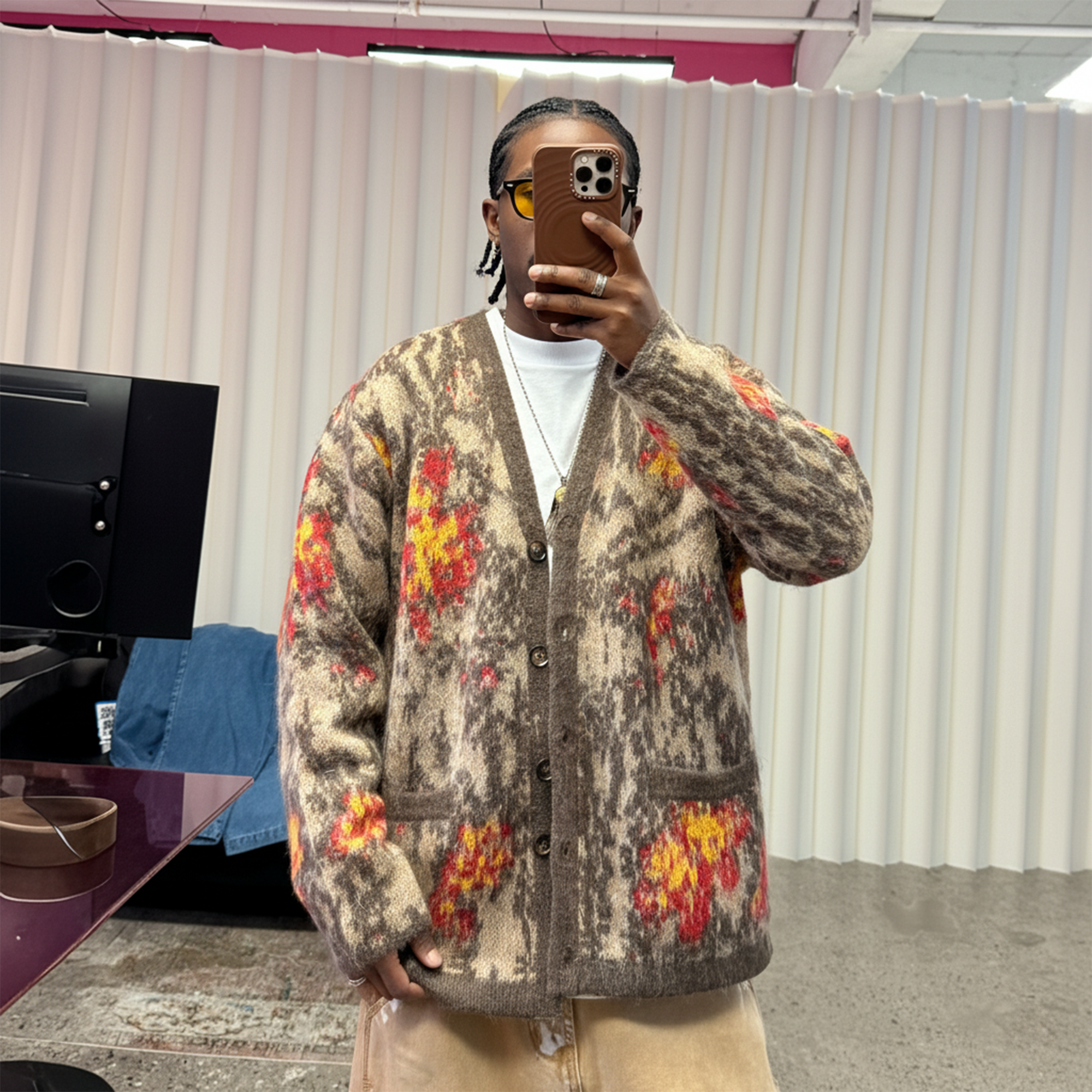 ME DA IGUAL Fuzzy Jacquard Floral Cardigan