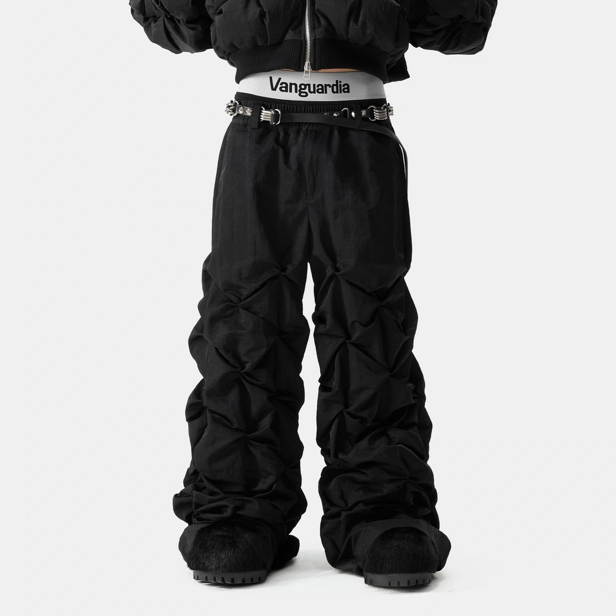 VANGUARDIA Crinkled Wide-Leg Nylon Trousers