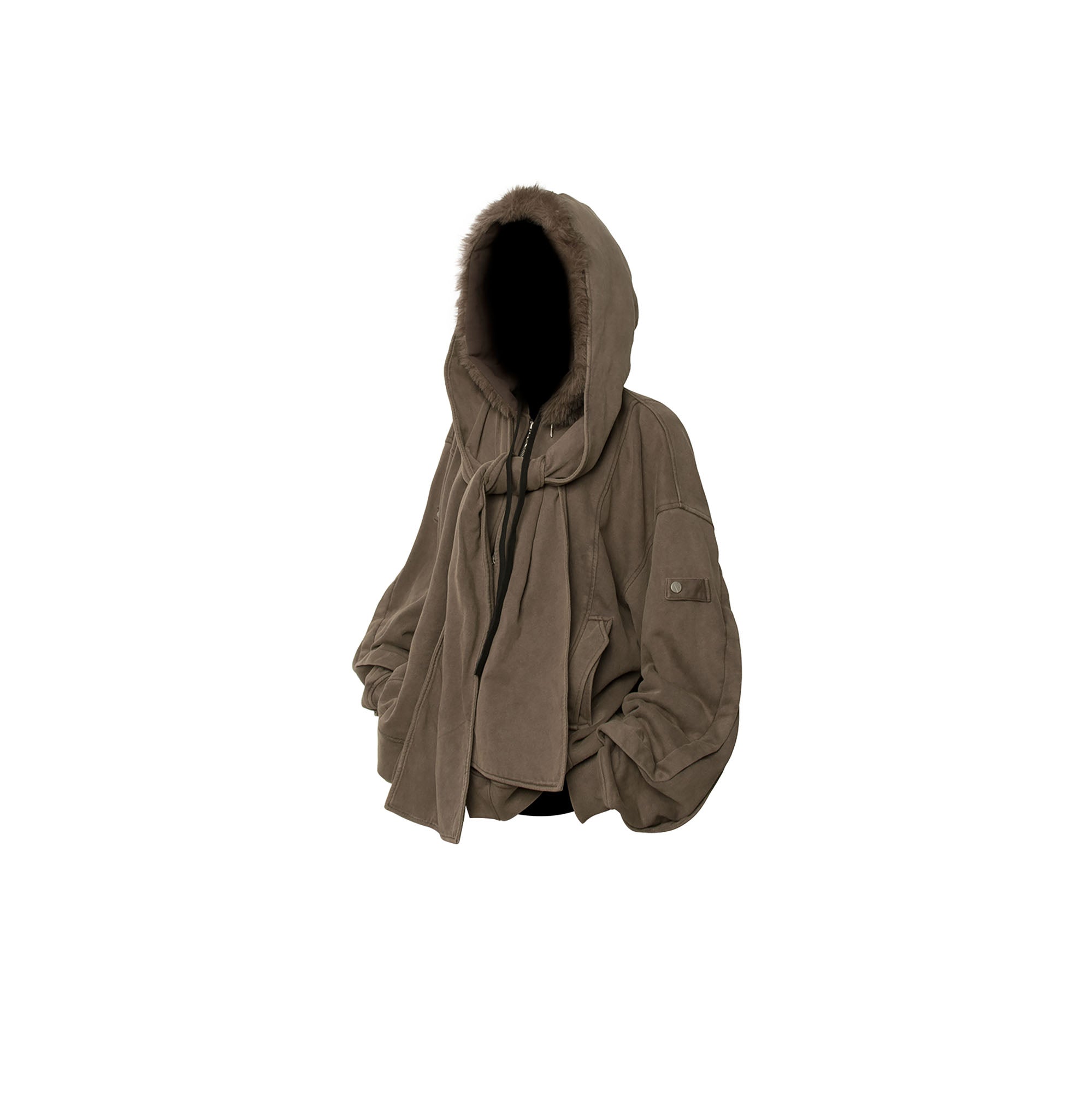 RELABEL Detachable Faux Fur Hood Jacket Brown