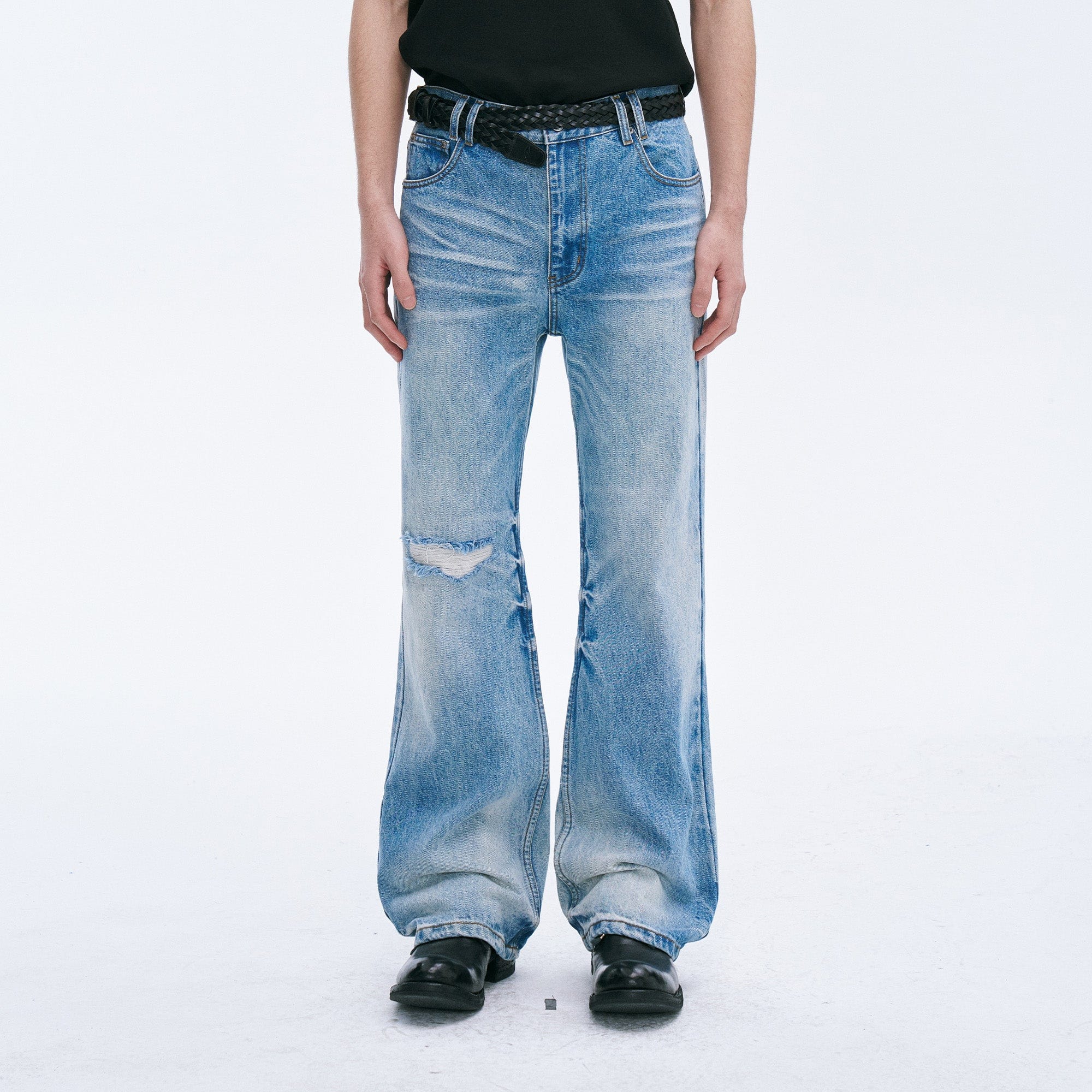 CATSSTAC Frost-Washed Distressed Straight-Leg Jeans, premium urban and streetwear designers apparel on PROJECTISR.com, CATSSTAC