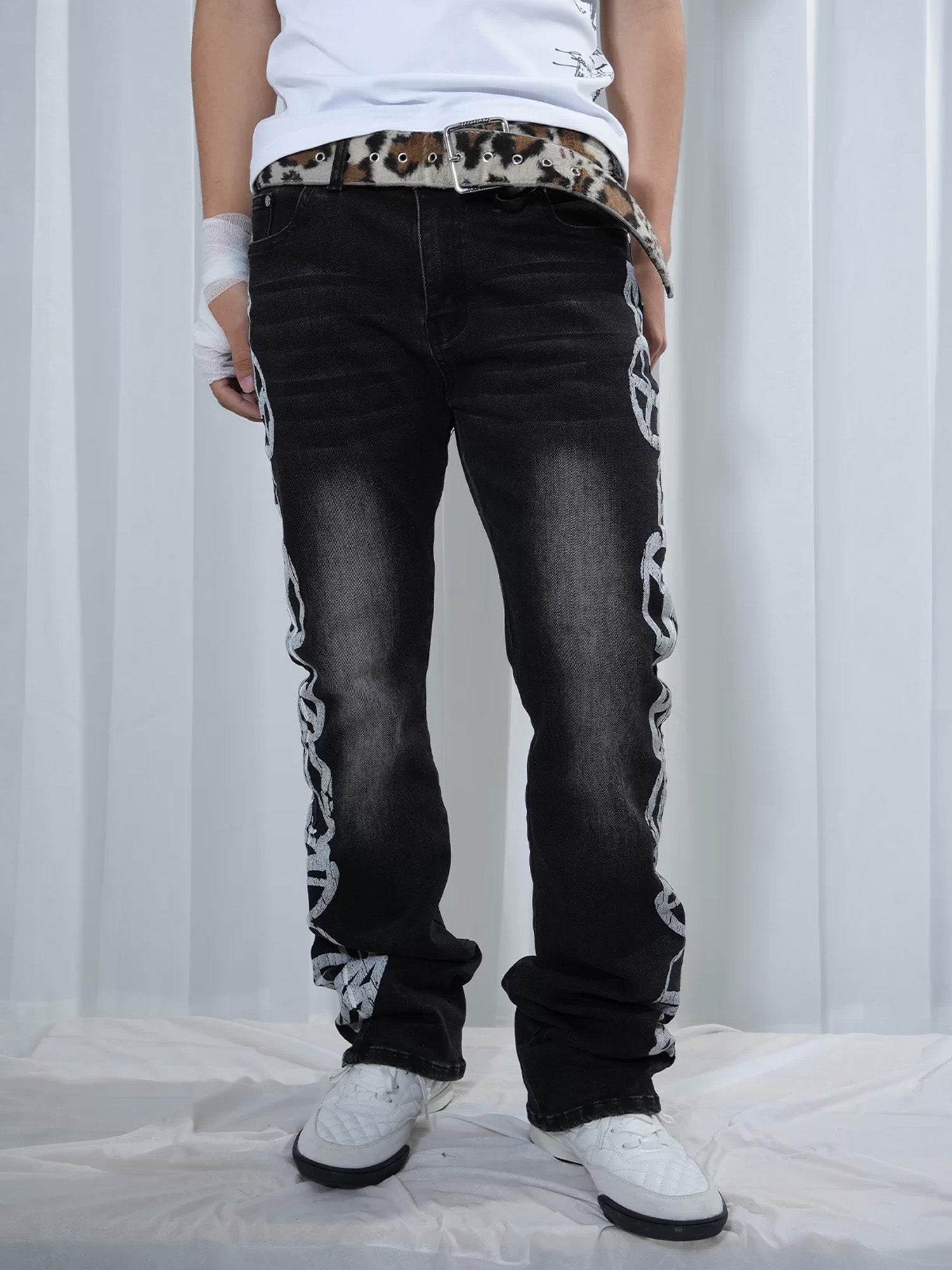 VINKID Peace Graphic Washed Jeans, premium urban and streetwear designers apparel on PROJECTISR.com, VINKID