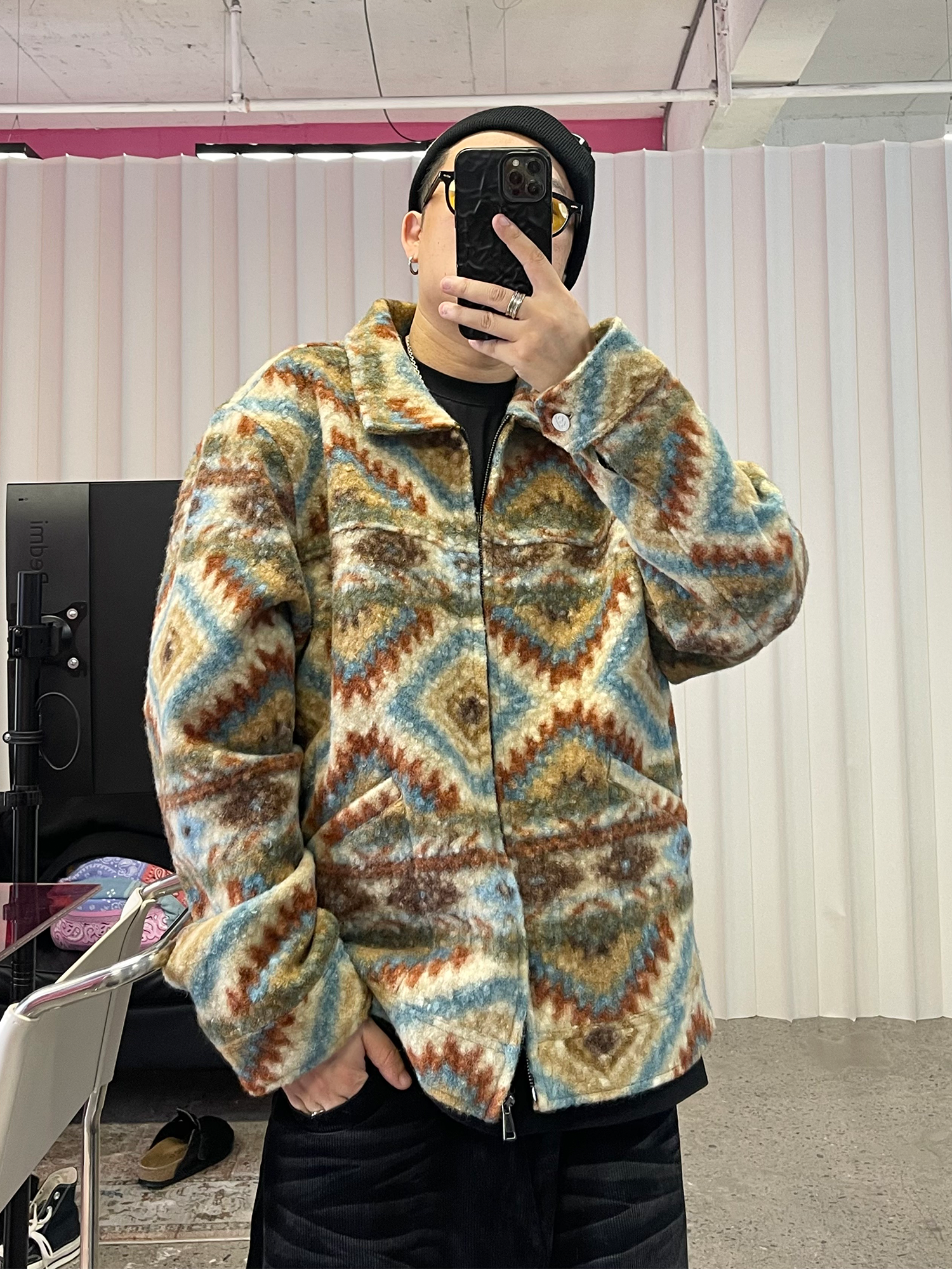 ME DA IGUAL Retro Tribal Jacquard Fleece Jacket