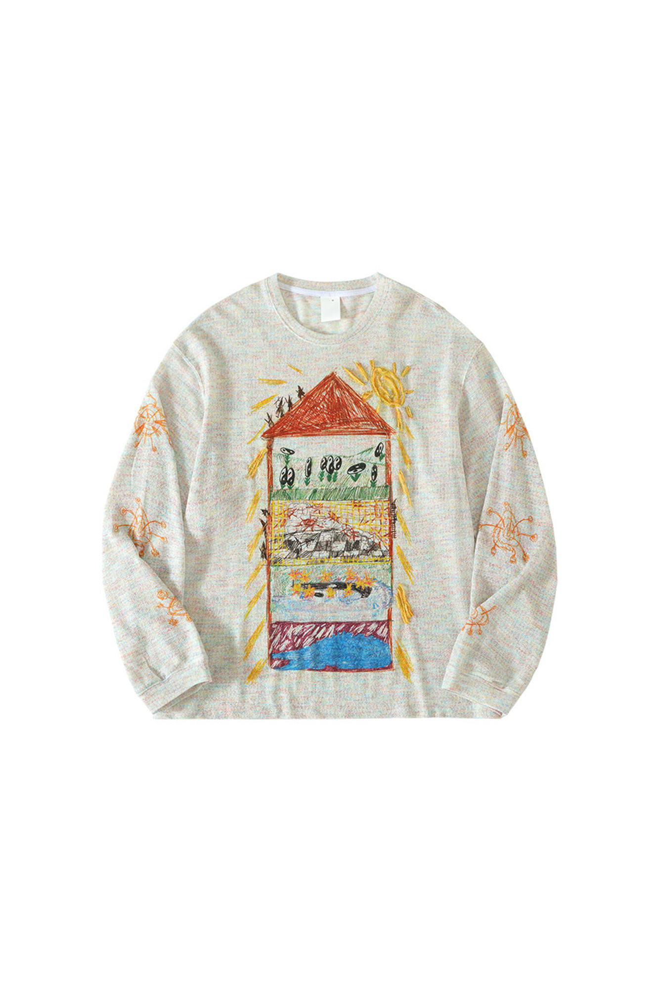 CONPCONP Doodle House Graphic Oversized Long-Sleeve Tee