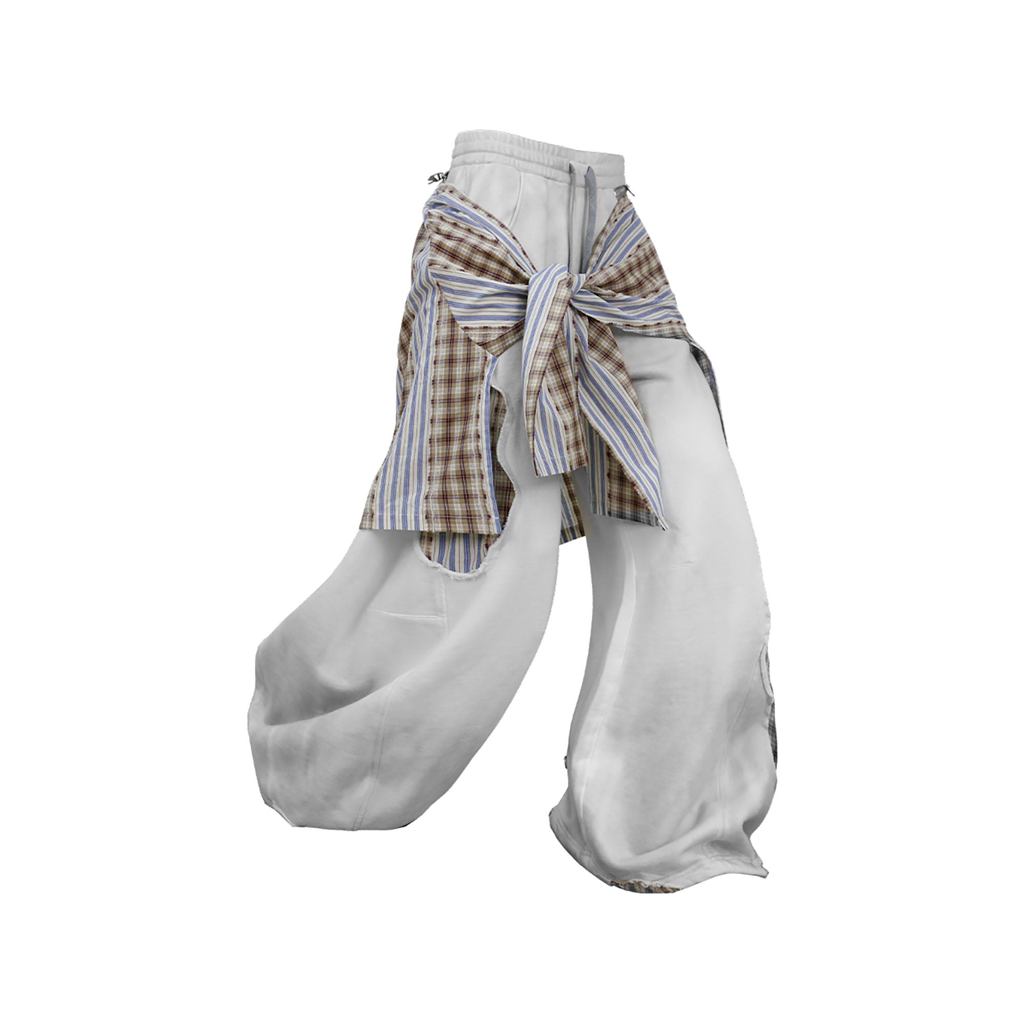 RELABEL Distressed Detachable Plaid Drape Sweatpants, premium urban and streetwear designers apparel on PROJECTISR.com, RELABEL