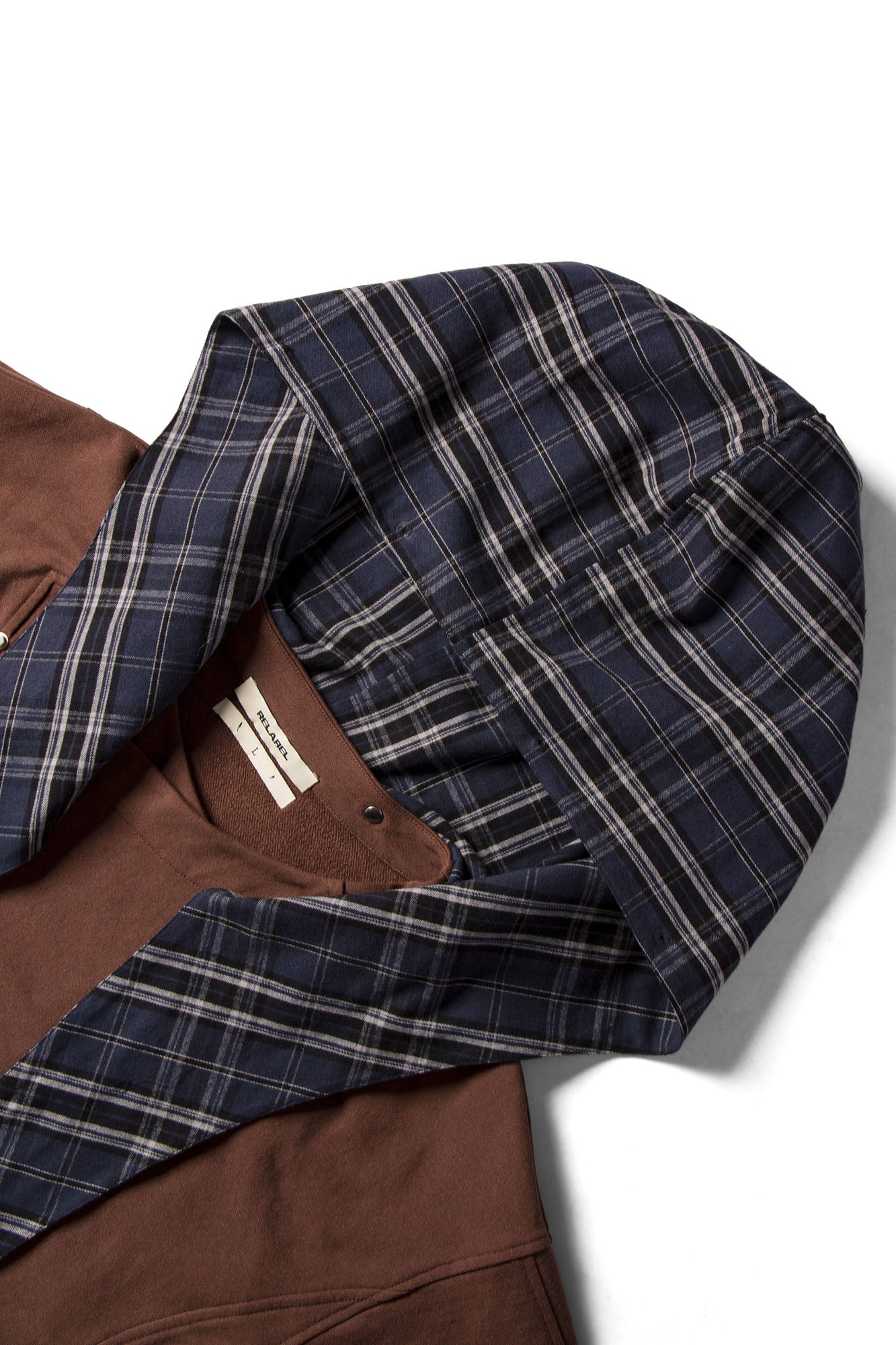 RELABEL Detachable Plaid Hood Jacket Brown