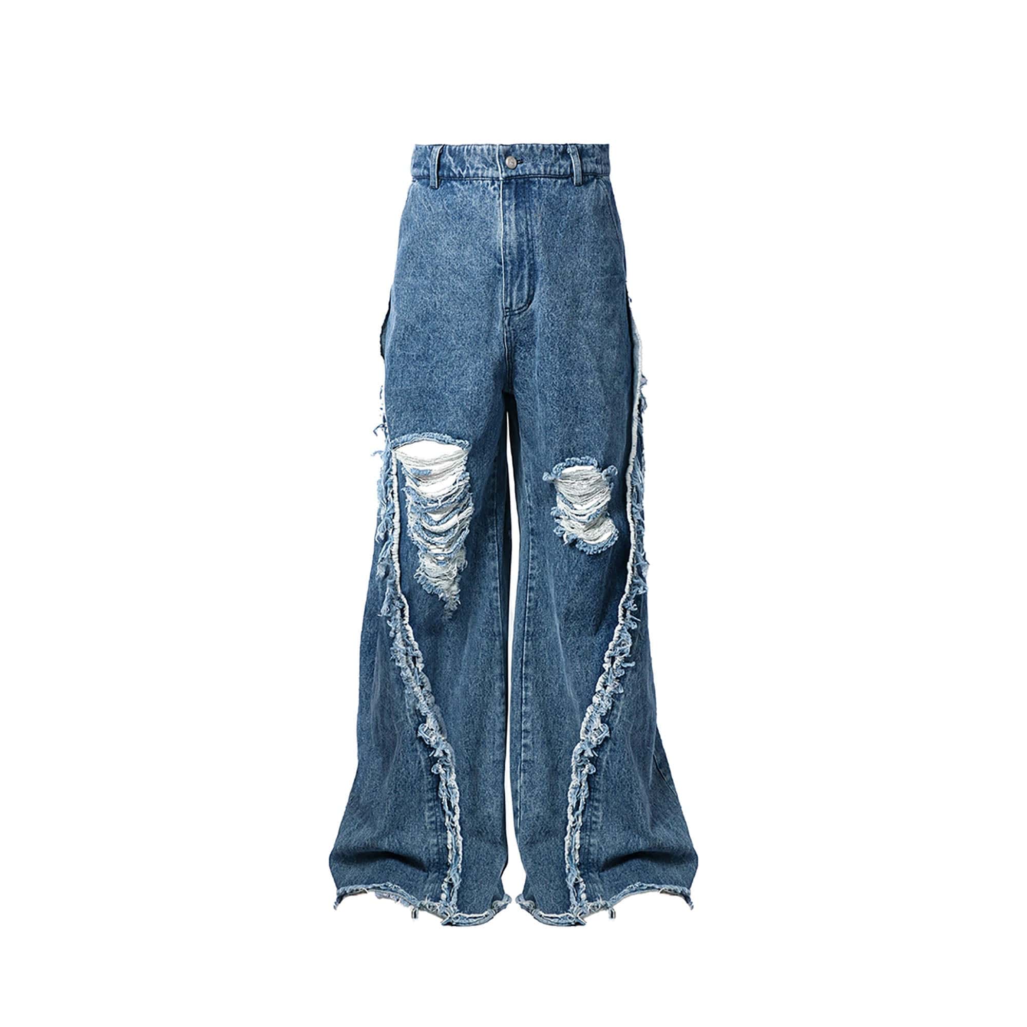 RELABEL Split Heavy-Distressed Washed Denim Pants, premium urban and streetwear designers apparel on PROJECTISR.com, RELABEL