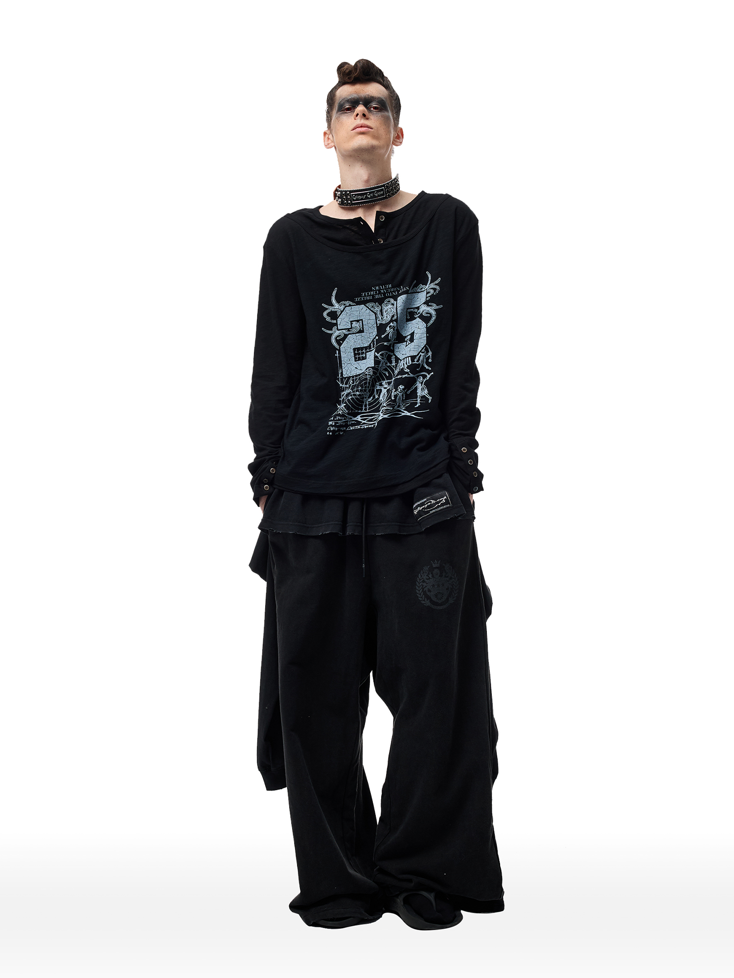 CYCYCY Layered Raw Edge Wide-Leg Sweatpants Black