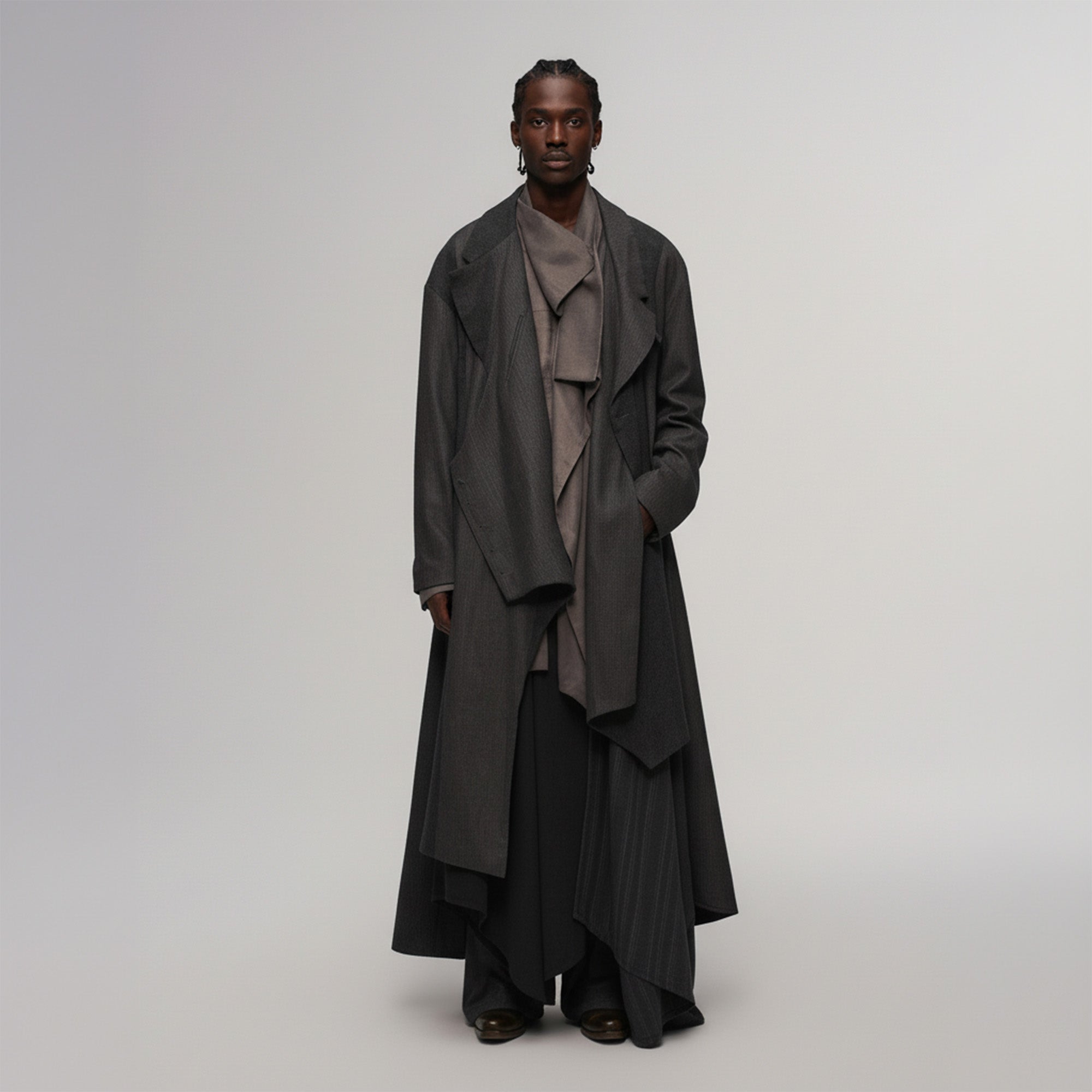 ILNya Nieternite Nifutur Asym Pinstriped Splice Long Coat