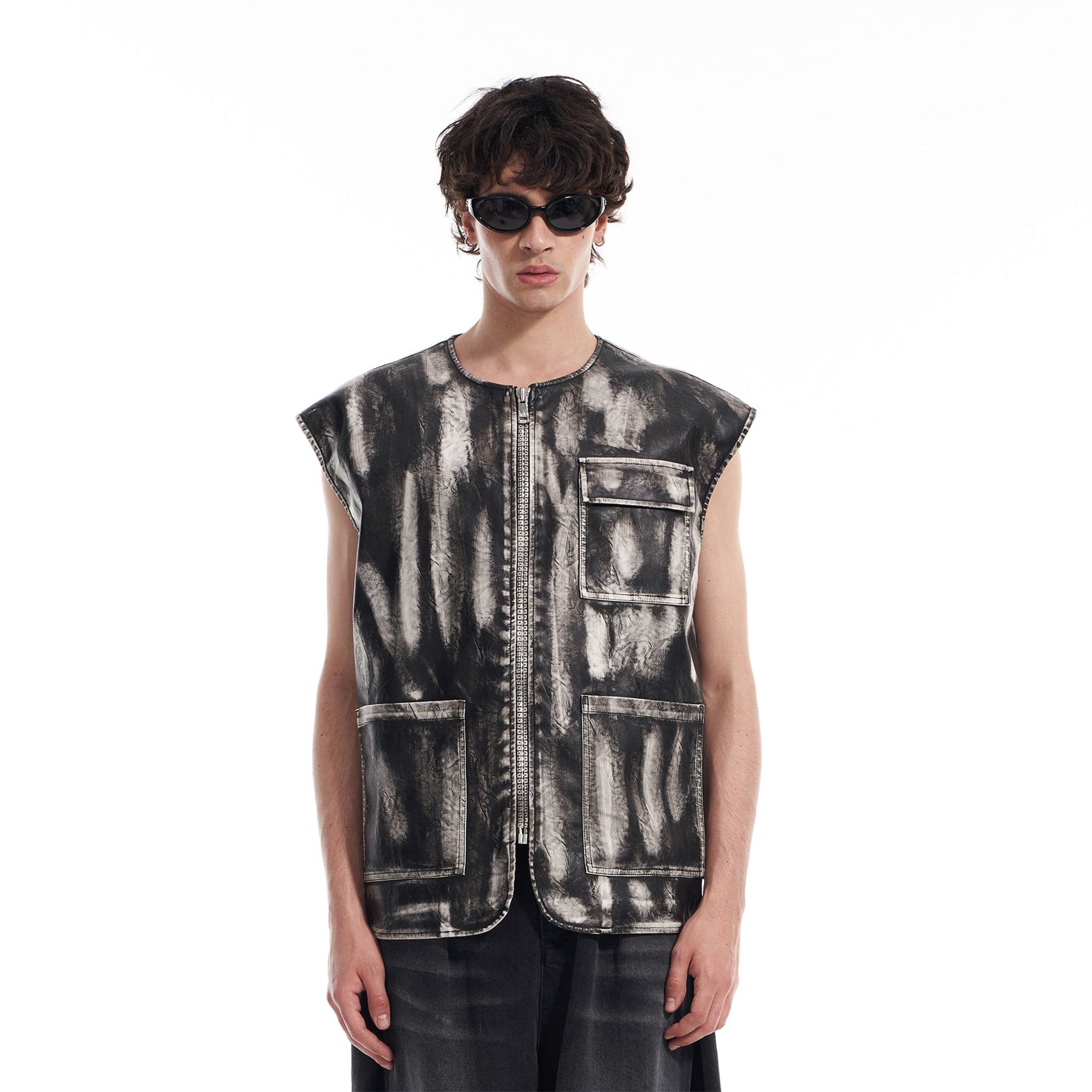 VANN VALRENCE Washed Grunge Paint Multi-Pocket Vest, premium urban and streetwear designers apparel on PROJECTISR.com, VANN VALRENCE